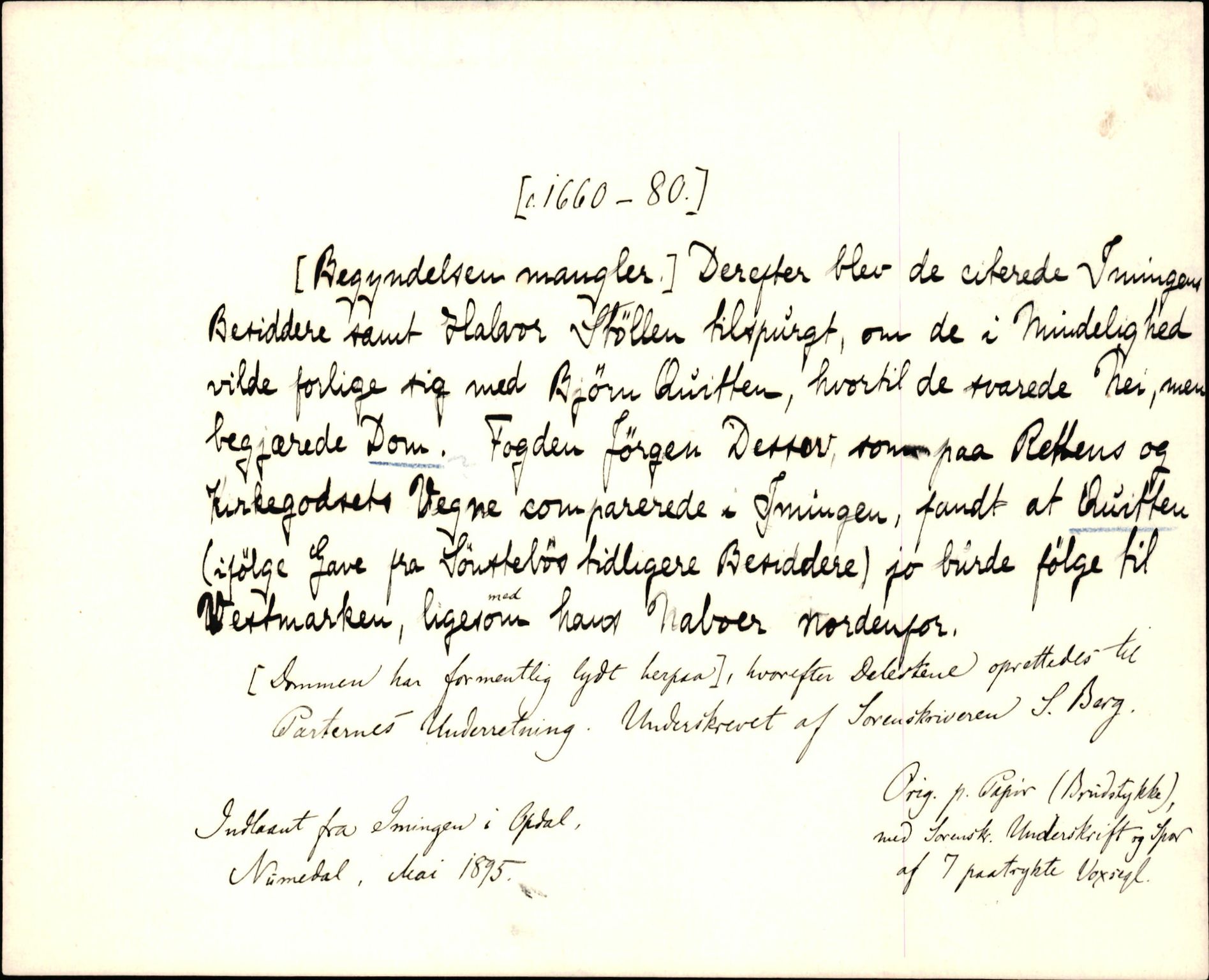 Riksarkivets diplomsamling, AV/RA-EA-5965/F35/F35d/L0005: Innlånte diplomer, seddelregister, 1661-1690, p. 410