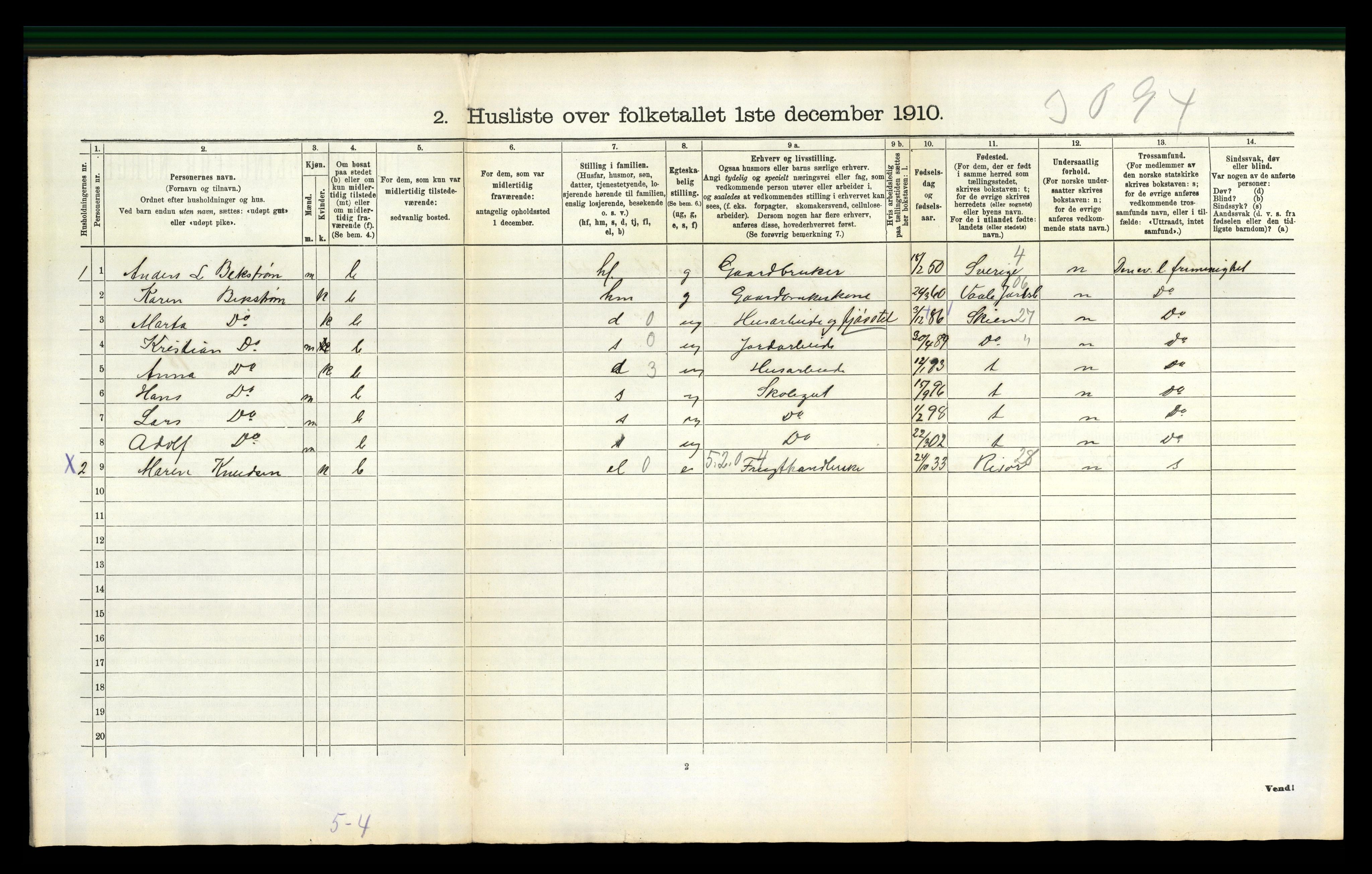 RA, 1910 census for Gjerpen, 1910, p. 2566