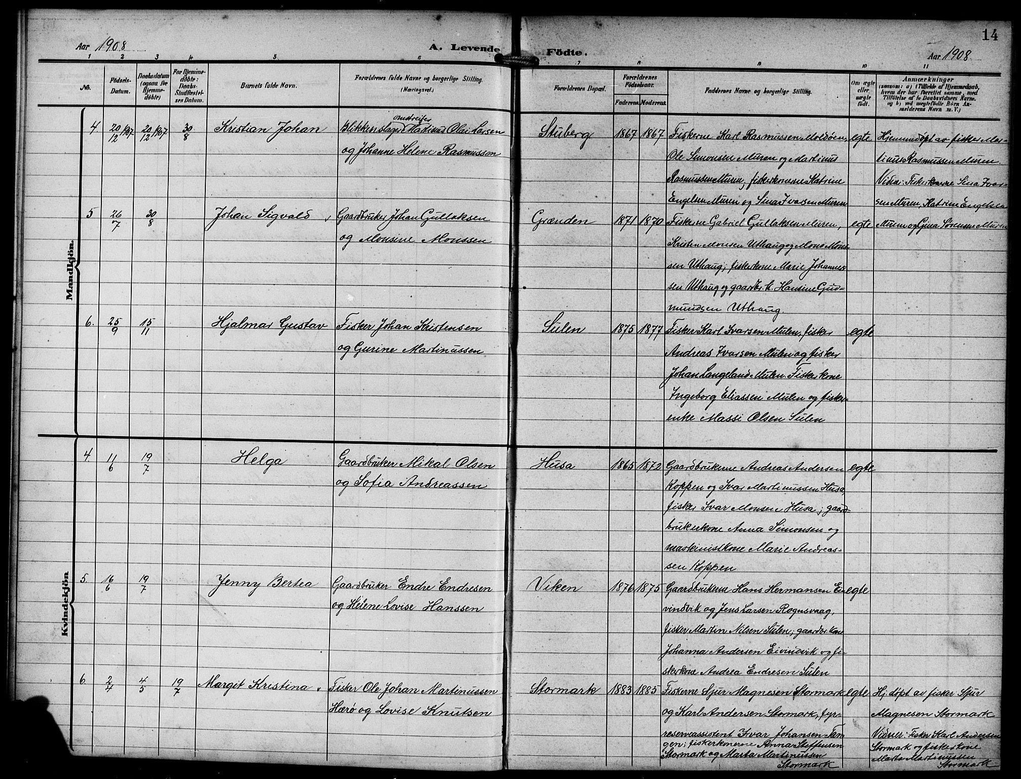Lindås Sokneprestembete, SAB/A-76701/H/Hab: Parish register (copy) no. D 3, 1906-1917, p. 14