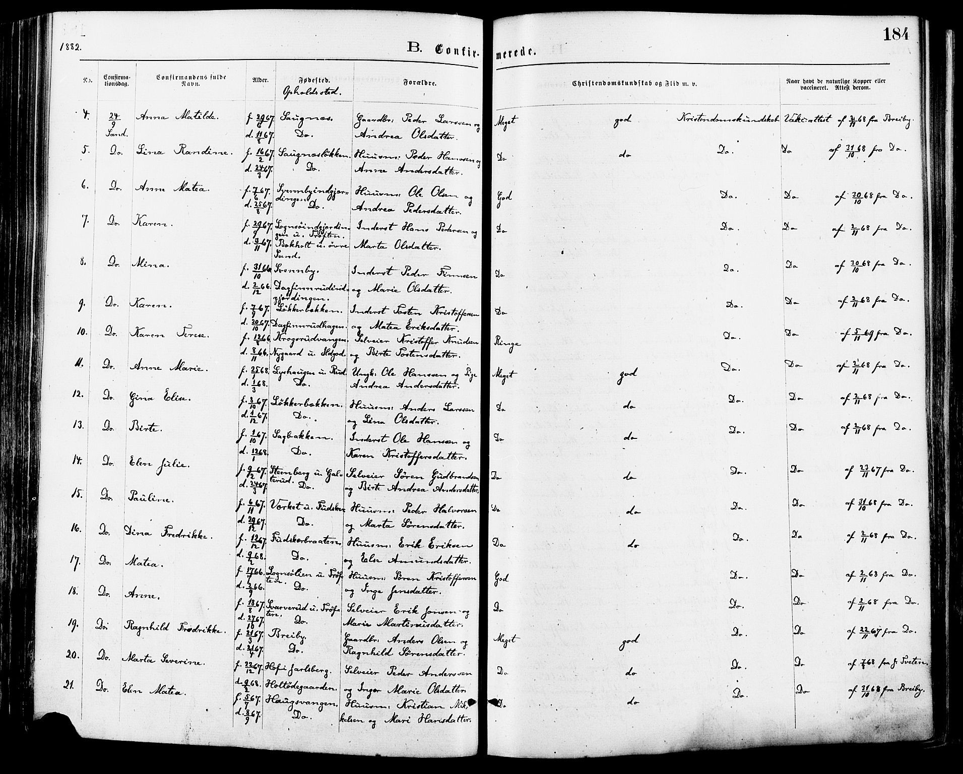 Nord-Odal prestekontor, AV/SAH-PREST-032/H/Ha/Haa/L0005: Parish register (official) no. 5, 1874-1885, p. 184