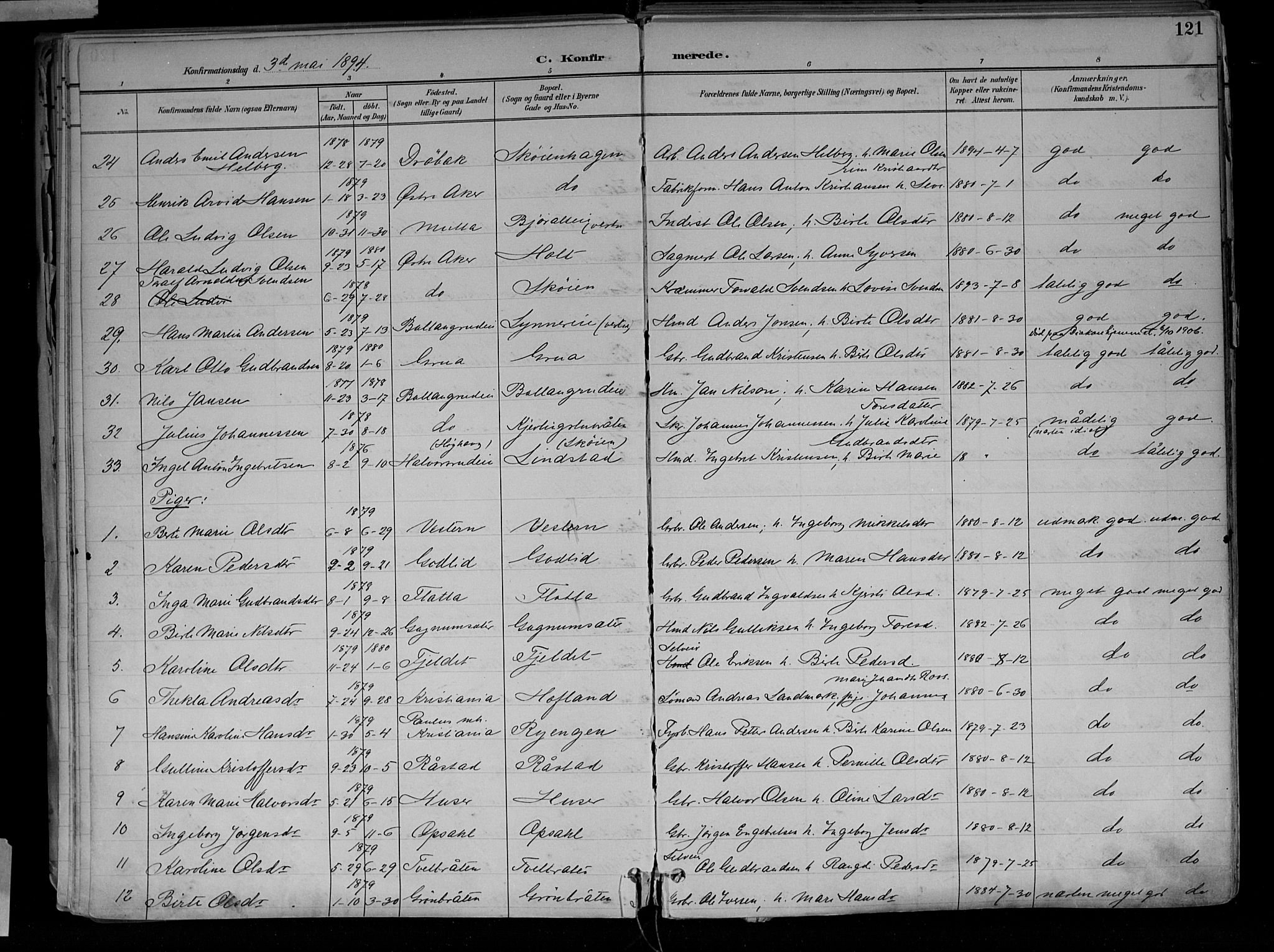 Jevnaker prestekontor, SAH/PREST-116/H/Ha/Haa/L0010: Parish register (official) no. 10, 1891-1906, p. 121
