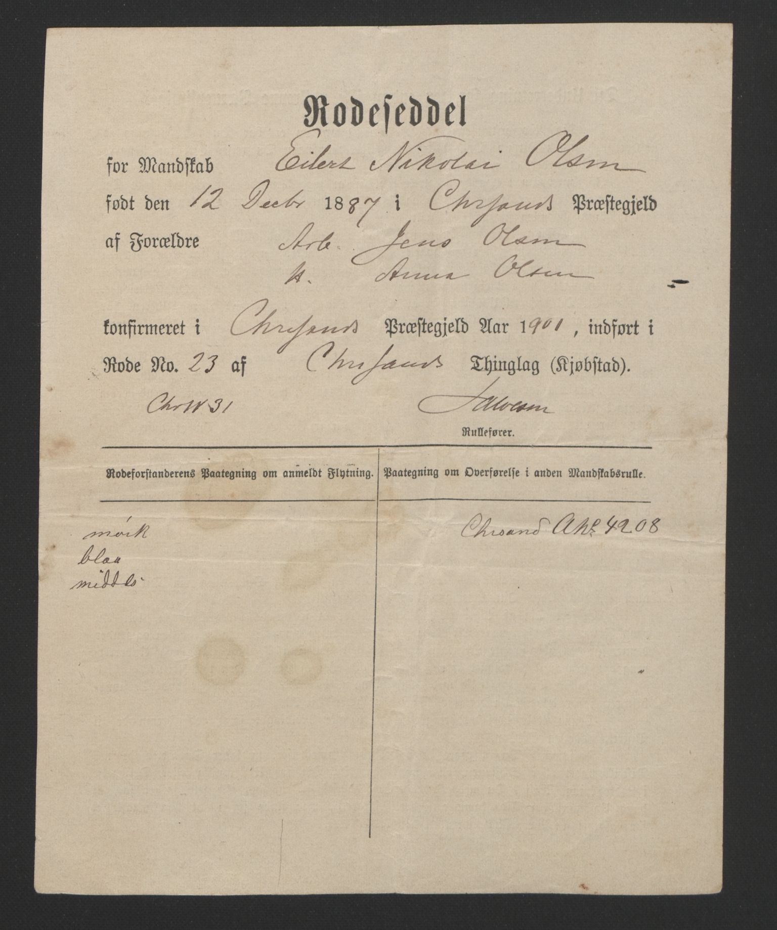 Kristiansand mønstringskrets, SAK/2031-0015/F/Fa/L0007: Annotasjonsrulle nr 3831-6645, I-5, 1898-1920, p. 130