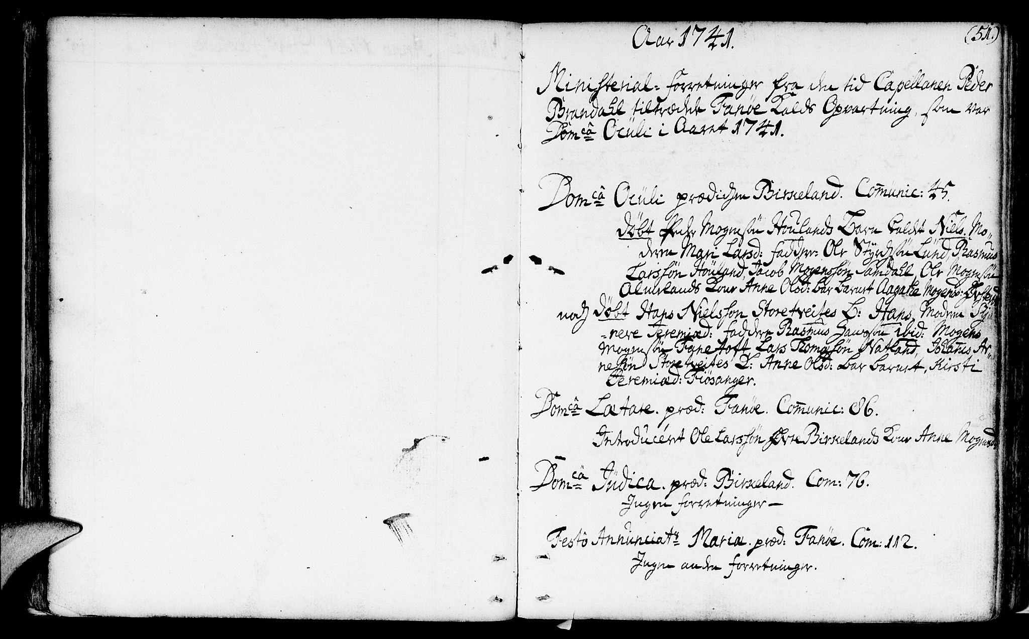 Fana Sokneprestembete, AV/SAB-A-75101/H/Haa/Haaa/L0003: Parish register (official) no. A 3, 1736-1757, p. 51