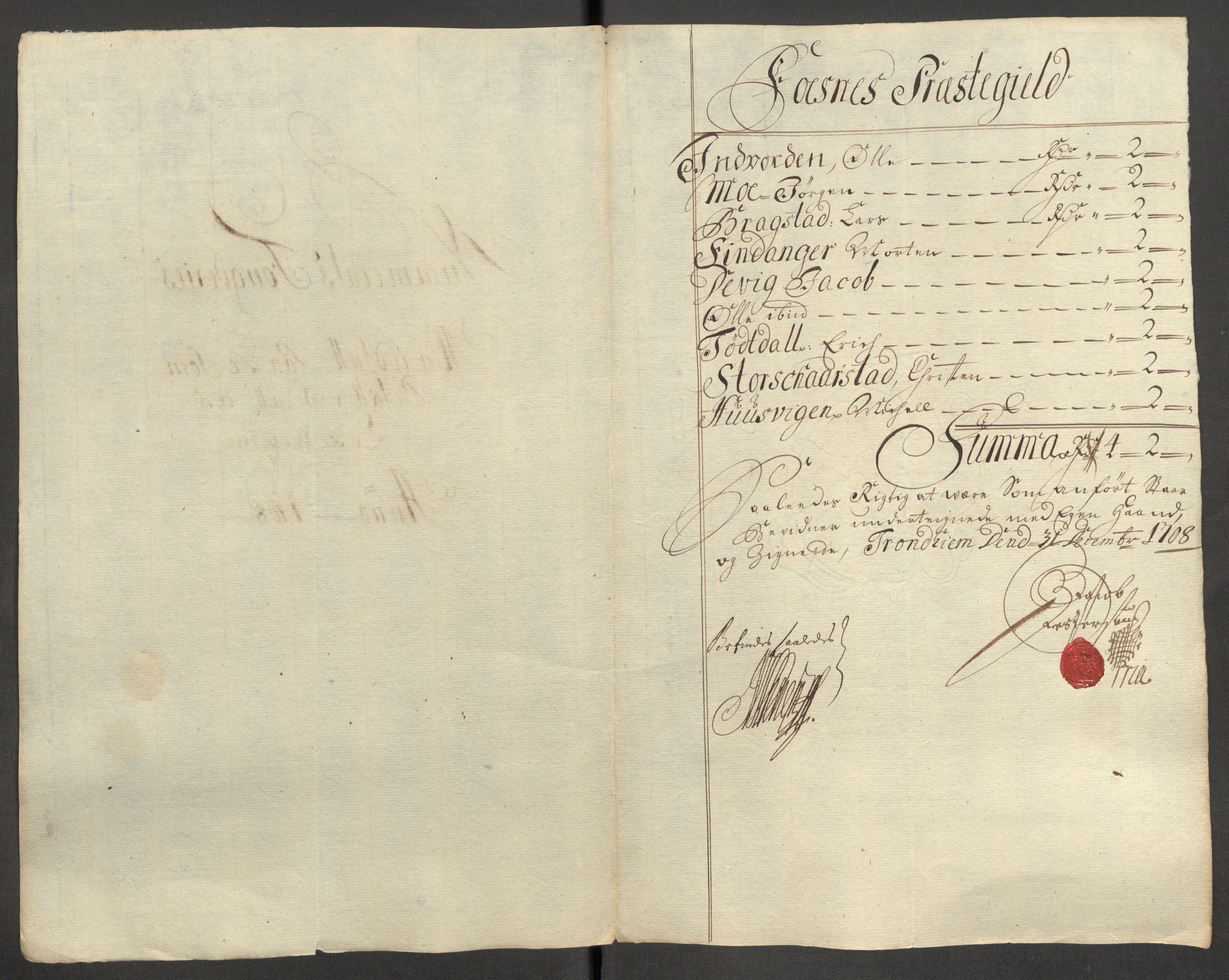 Rentekammeret inntil 1814, Reviderte regnskaper, Fogderegnskap, RA/EA-4092/R64/L4430: Fogderegnskap Namdal, 1707-1708, p. 342