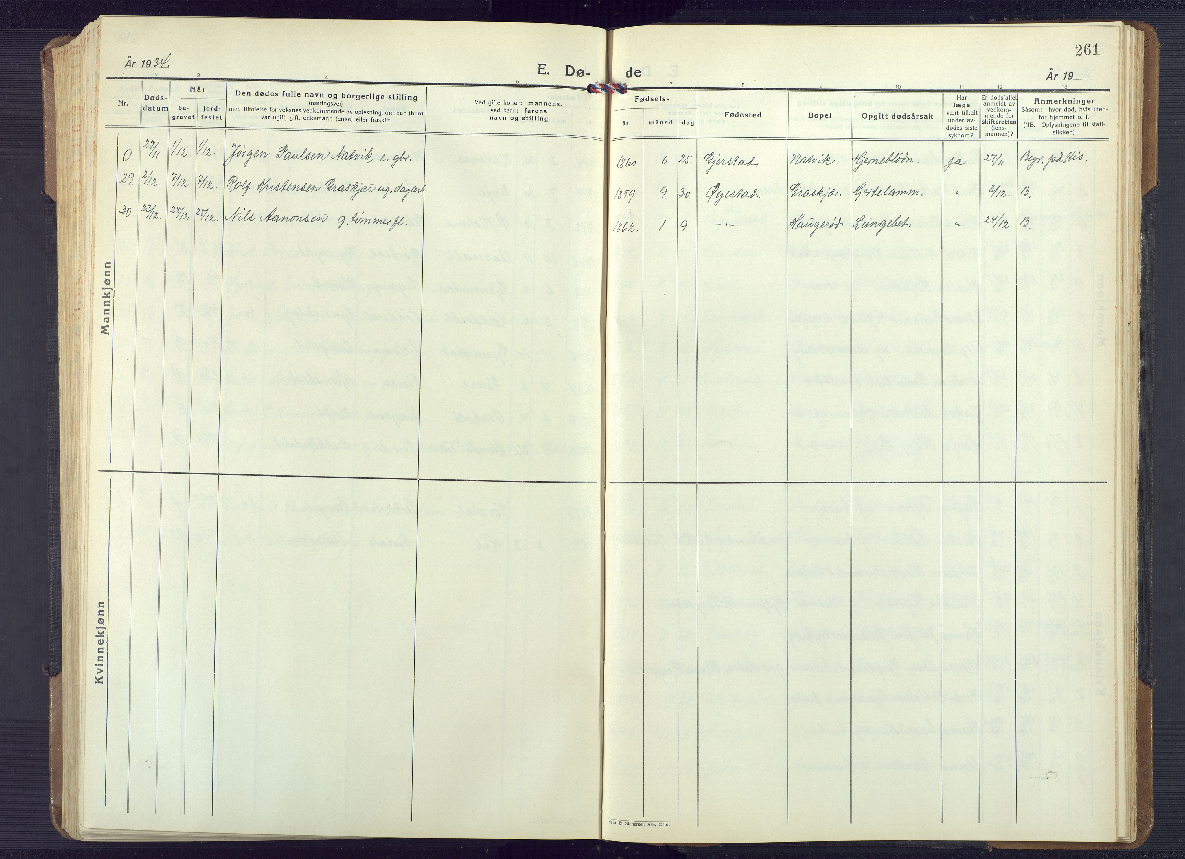 Øyestad sokneprestkontor, SAK/1111-0049/F/Fb/L0013: Parish register (copy) no. B 13, 1933-1945, p. 261