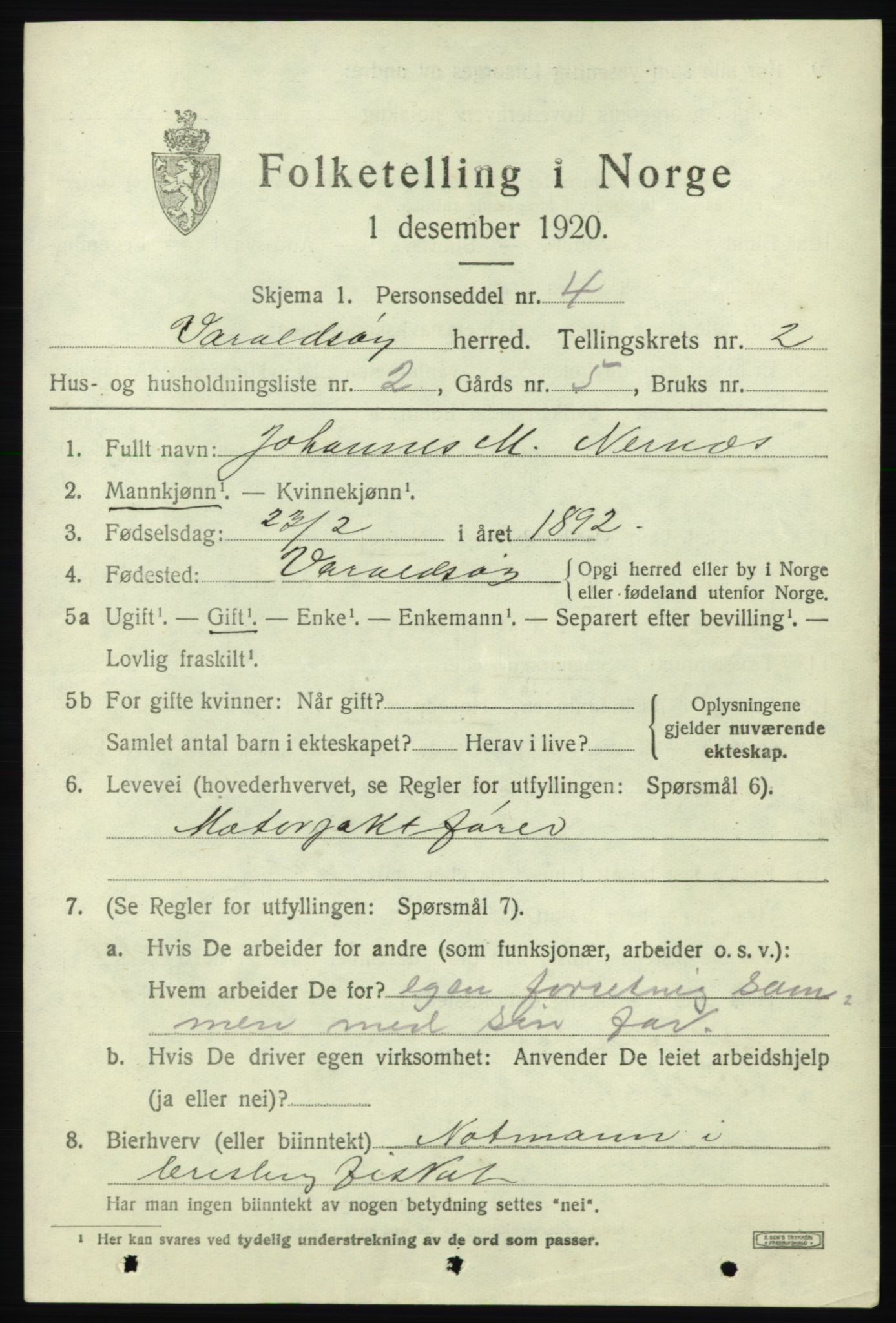 SAB, 1920 census for Varaldsøy, 1920, p. 753