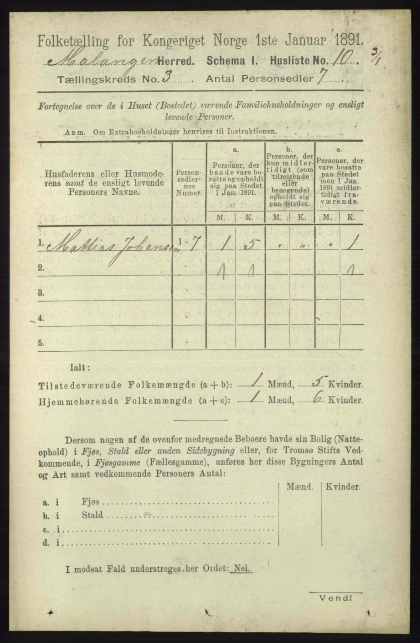 RA, 1891 census for 1932 Malangen, 1891, p. 699