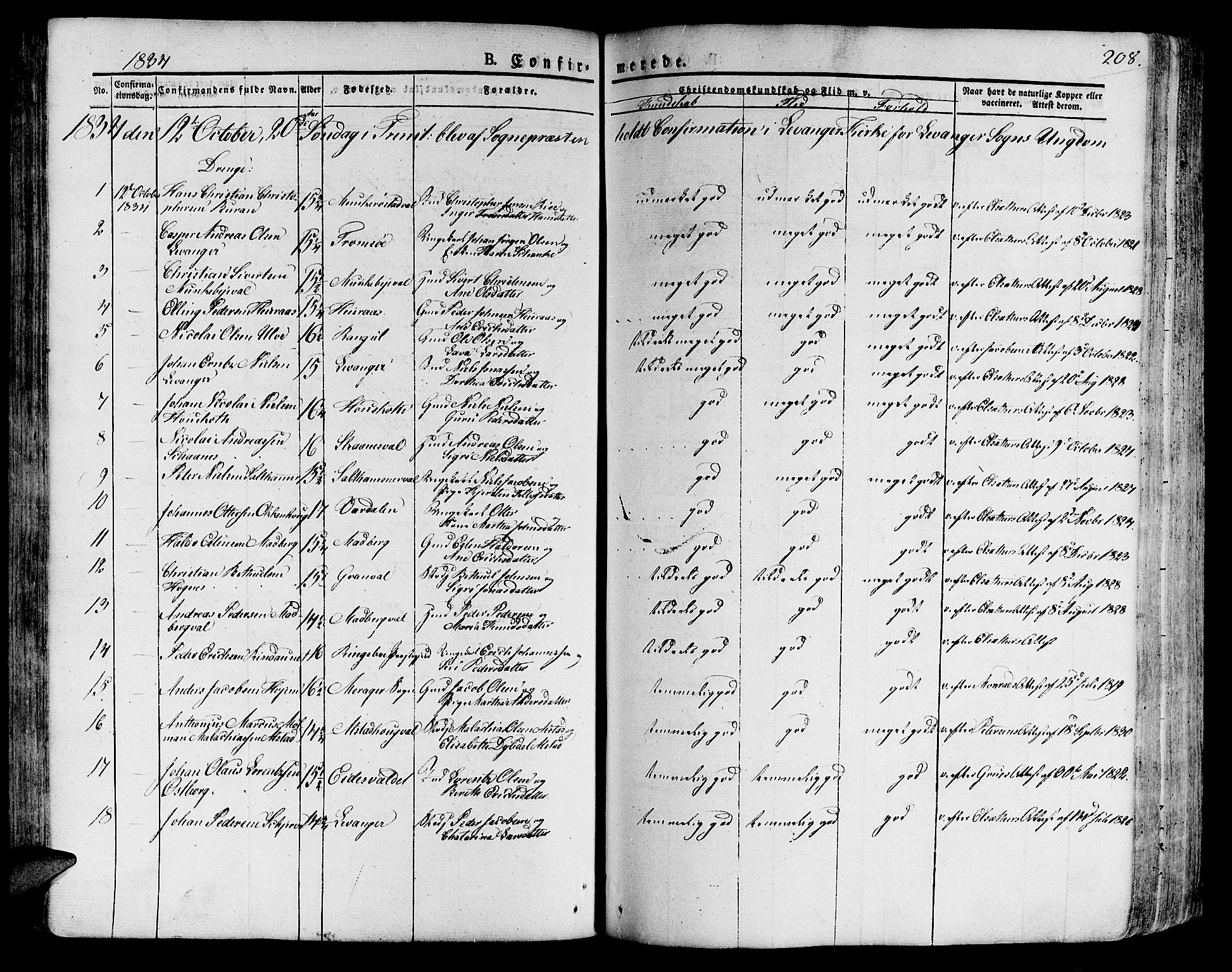 Ministerialprotokoller, klokkerbøker og fødselsregistre - Nord-Trøndelag, SAT/A-1458/717/L0152: Parish register (official) no. 717A05 /1, 1825-1836, p. 208