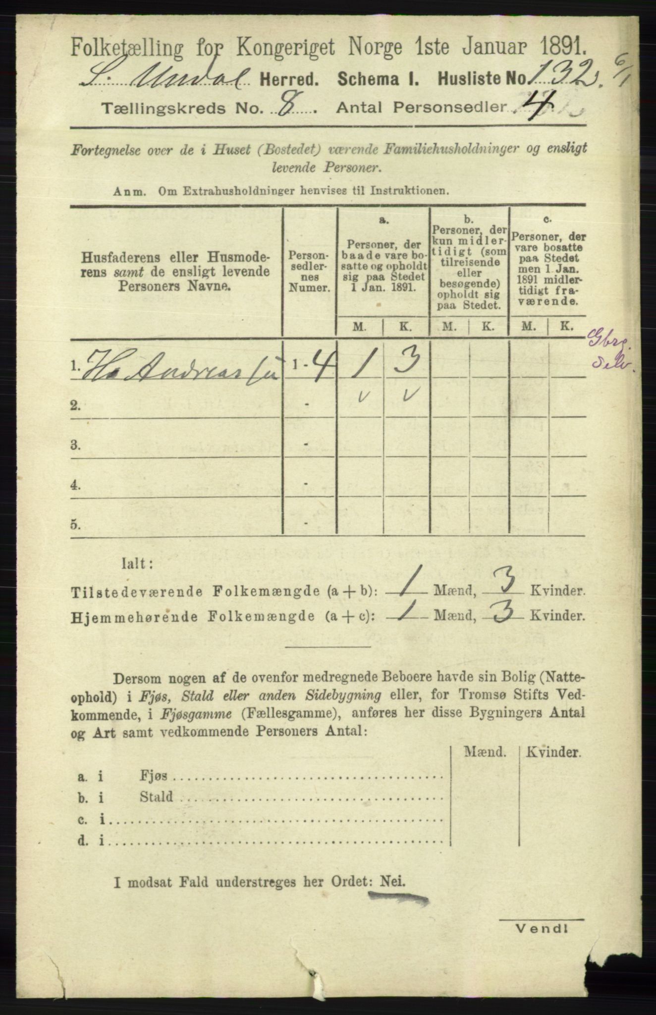 RA, 1891 census for 1029 Sør-Audnedal, 1891, p. 3109