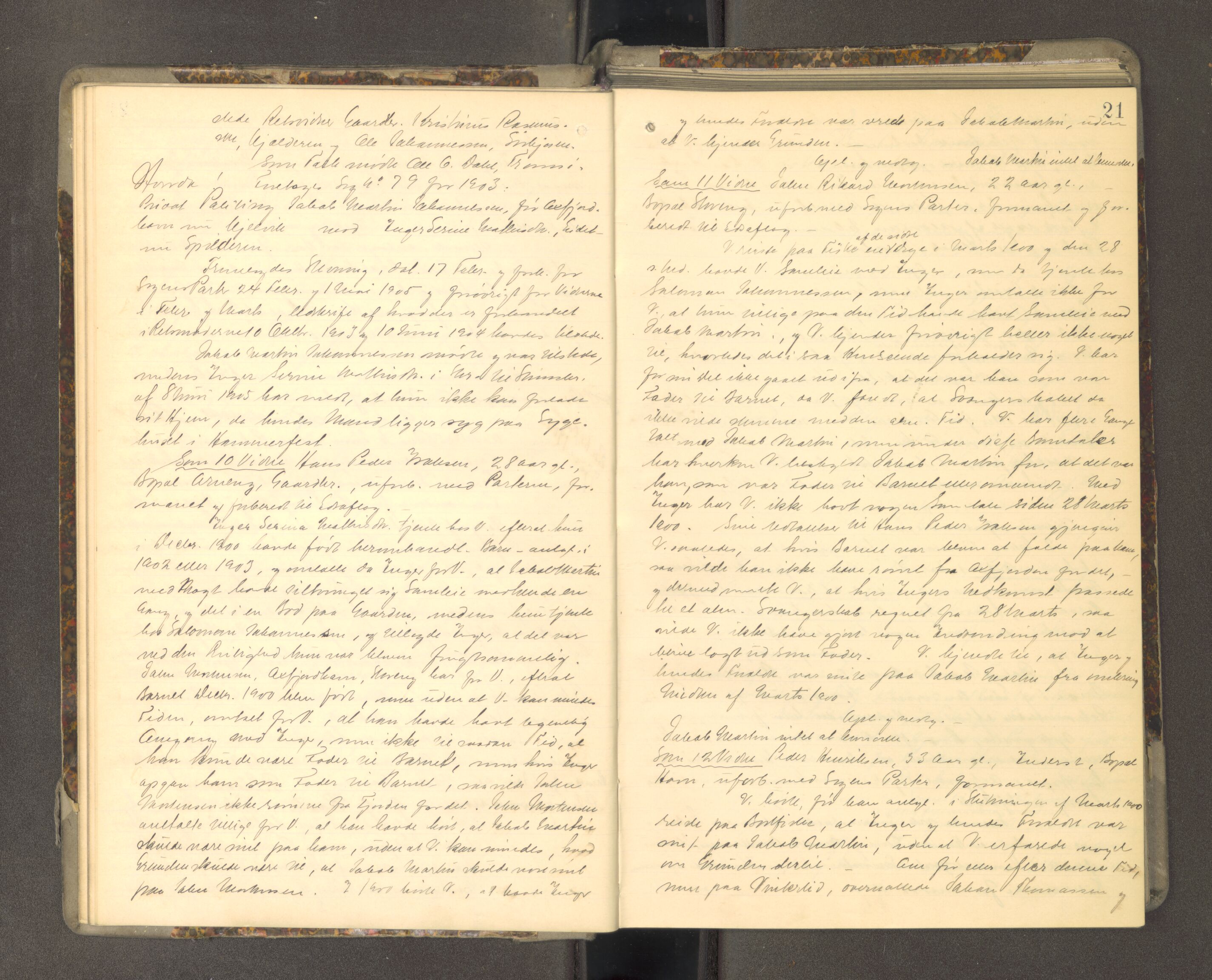 Tromsø sorenskriveri 1855-, AV/SATØ-S-0050/F/Fe/L0139: Ekstrarettsprotokoll, 1905-1909, p. 20b-21a