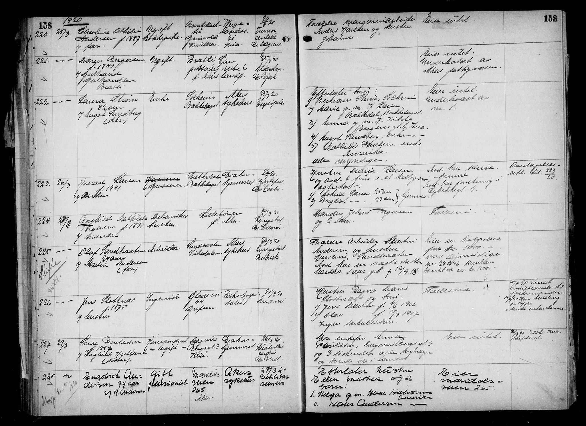 Aker kriminaldommer, skifte- og auksjonsforvalterembete, AV/SAO-A-10452/H/Hb/Hba/Hbaa/L0005: Dødsfallsprotokoll, 1918-1922, p. 158
