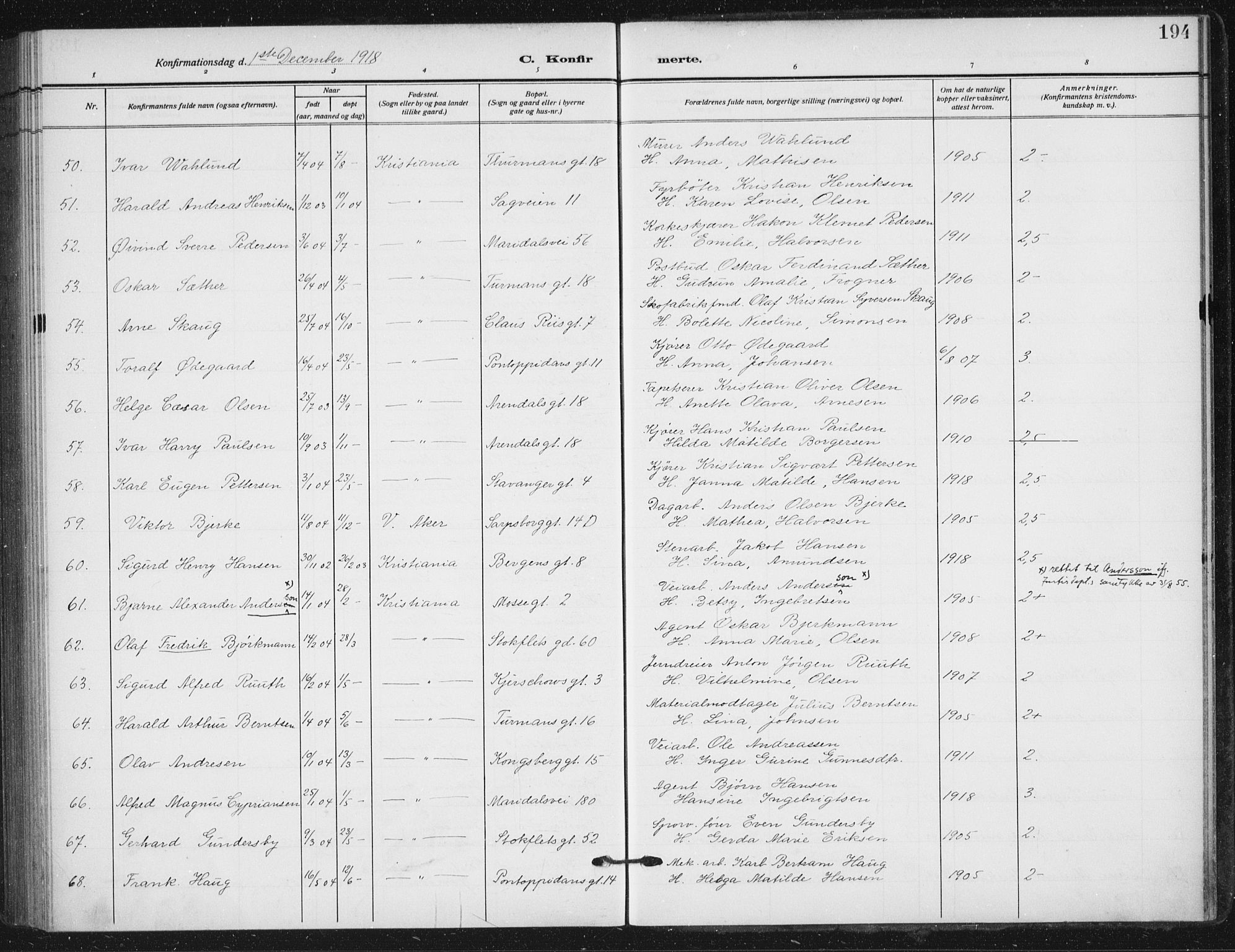 Sagene prestekontor Kirkebøker, SAO/A-10796/F/L0008: Parish register (official) no. 8, 1910-1919, p. 194