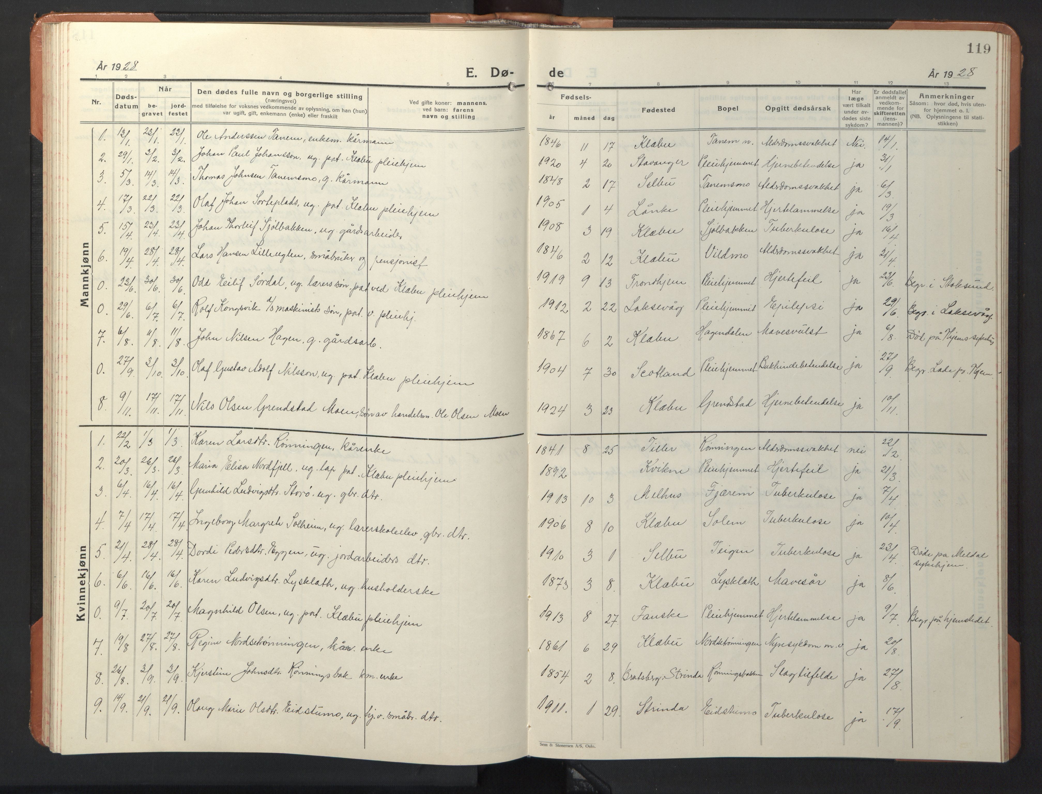 Ministerialprotokoller, klokkerbøker og fødselsregistre - Sør-Trøndelag, SAT/A-1456/618/L0454: Parish register (copy) no. 618C05, 1926-1946, p. 119