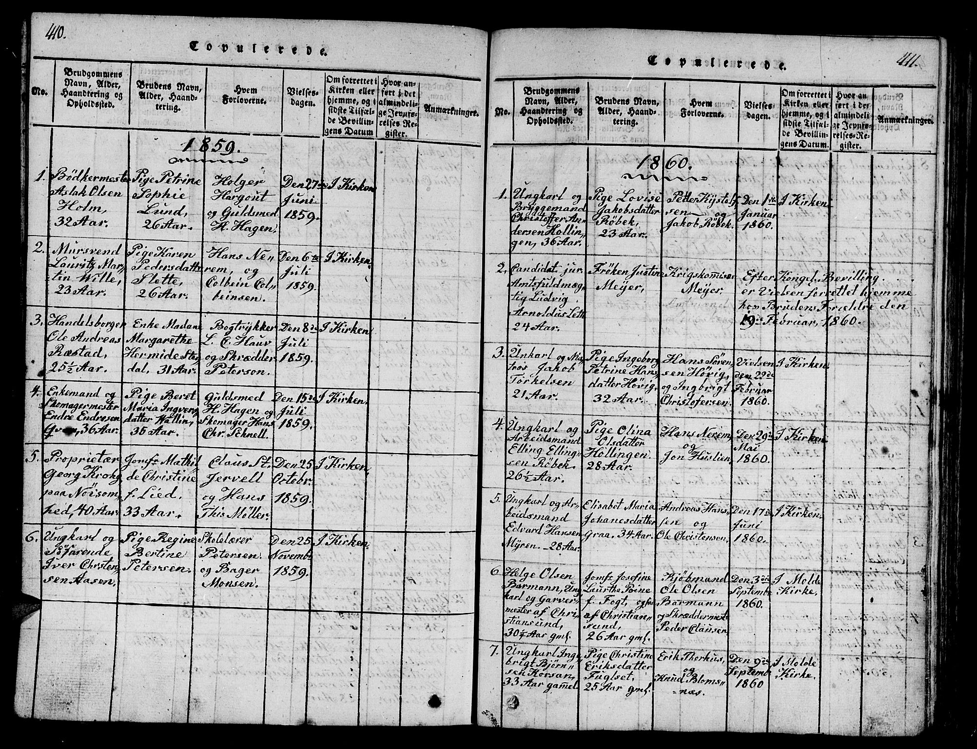 Ministerialprotokoller, klokkerbøker og fødselsregistre - Møre og Romsdal, AV/SAT-A-1454/558/L0700: Parish register (copy) no. 558C01, 1818-1868, p. 410-411