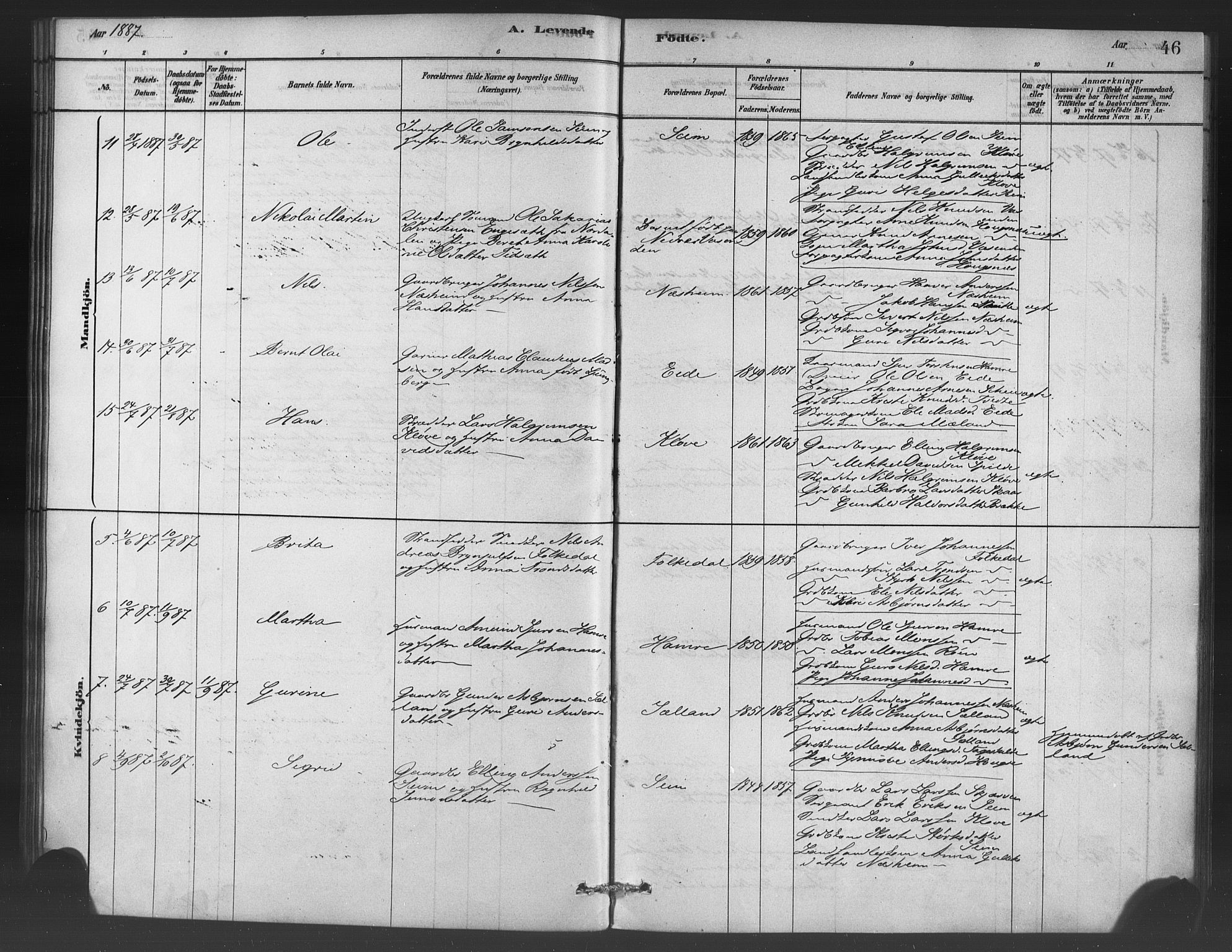 Ulvik sokneprestembete, SAB/A-78801/H/Haa: Parish register (official) no. C 1, 1878-1903, p. 46