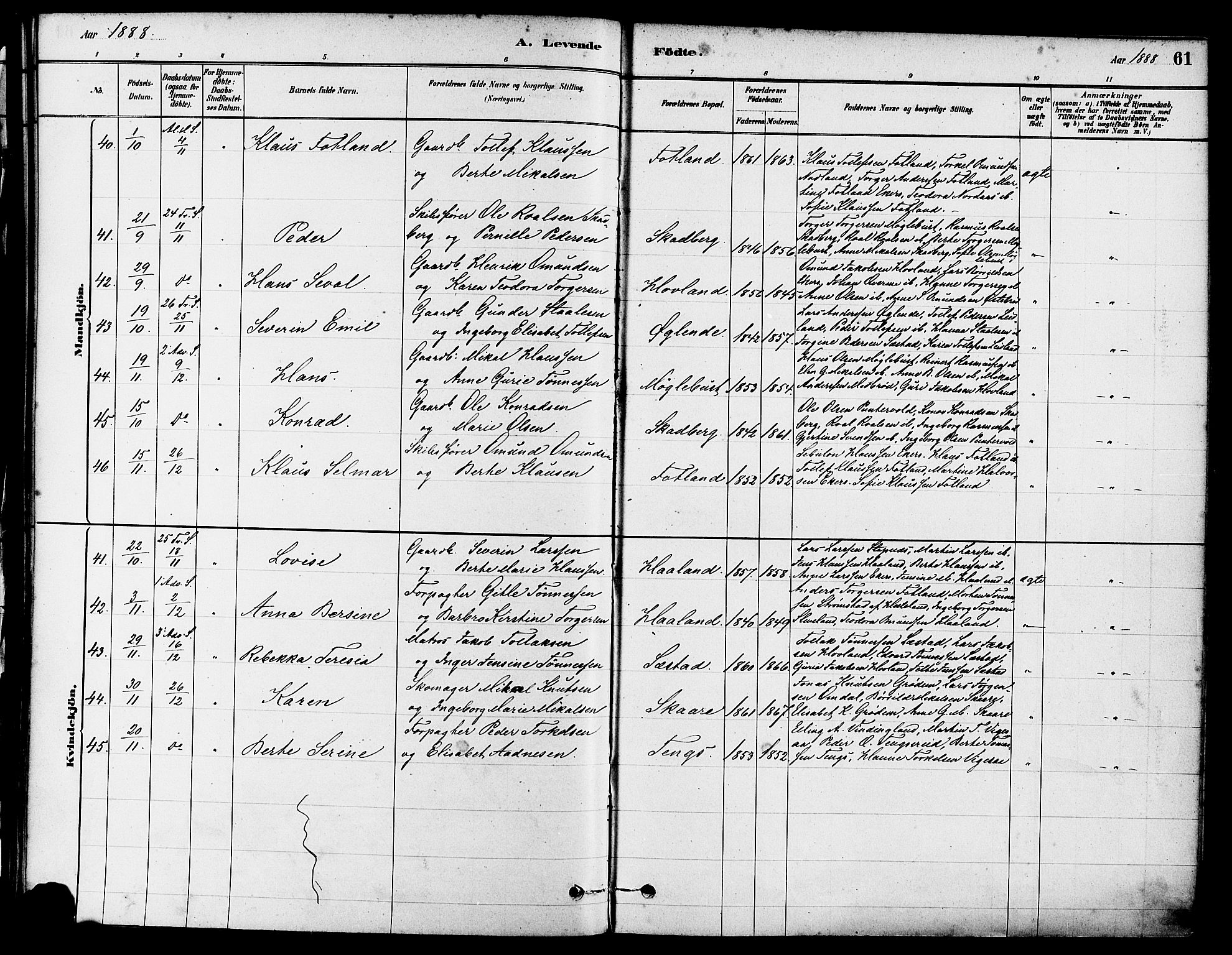 Eigersund sokneprestkontor, AV/SAST-A-101807/S08/L0017: Parish register (official) no. A 14, 1879-1892, p. 61