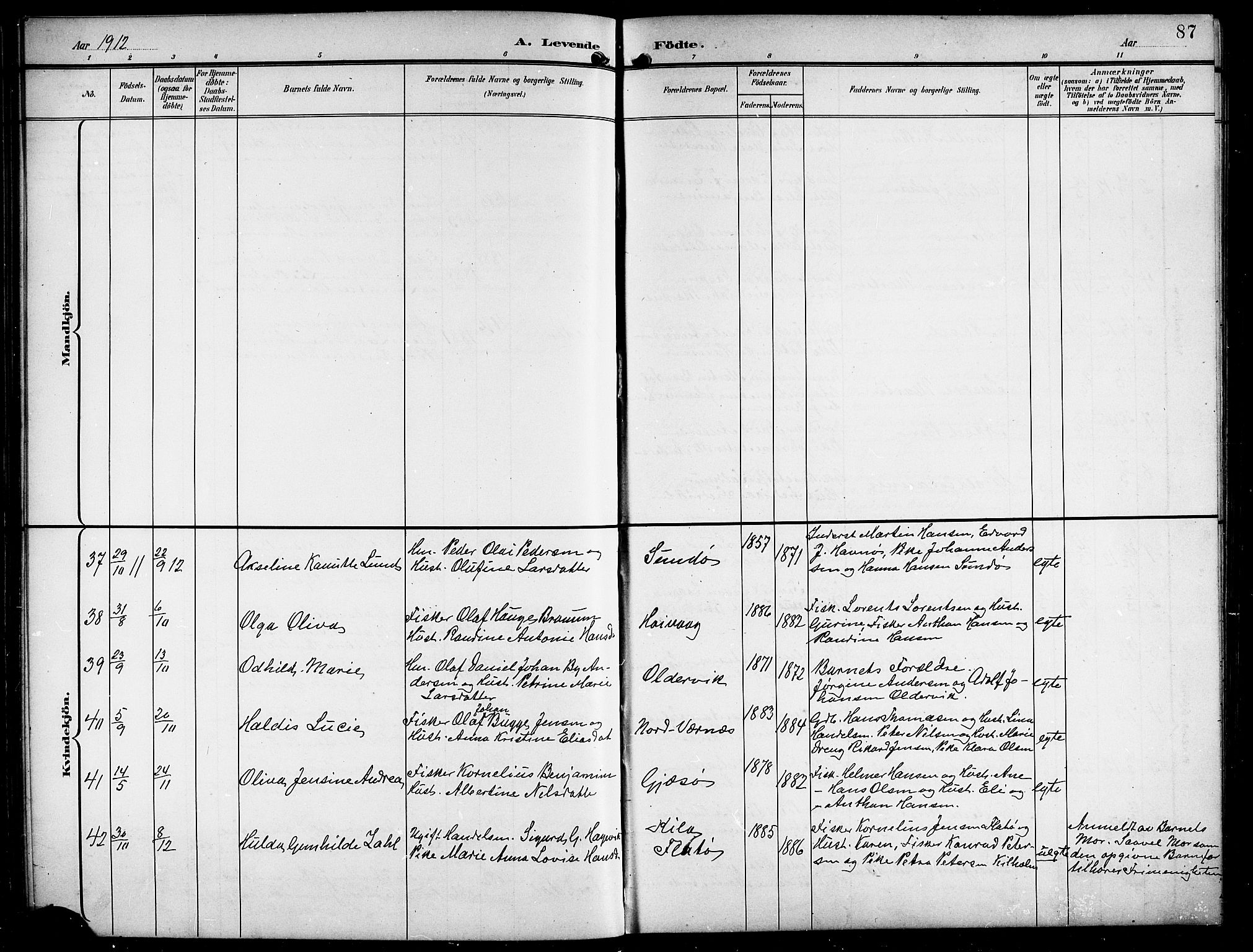 Ministerialprotokoller, klokkerbøker og fødselsregistre - Nordland, AV/SAT-A-1459/841/L0621: Parish register (copy) no. 841C05, 1897-1923, p. 87