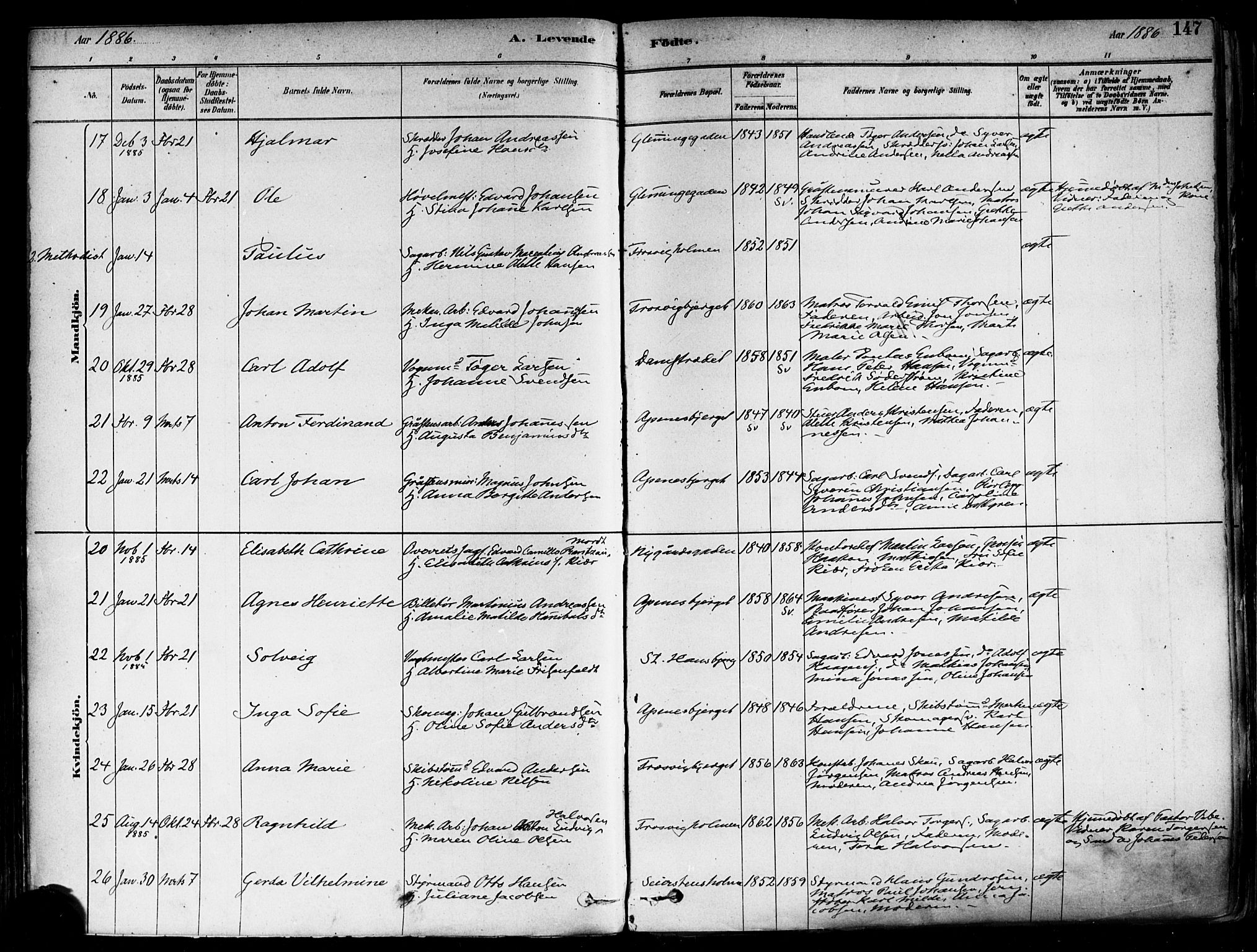 Fredrikstad domkirkes prestekontor Kirkebøker, SAO/A-10906/F/Fa/L0002: Parish register (official) no. 2, 1878-1894, p. 147