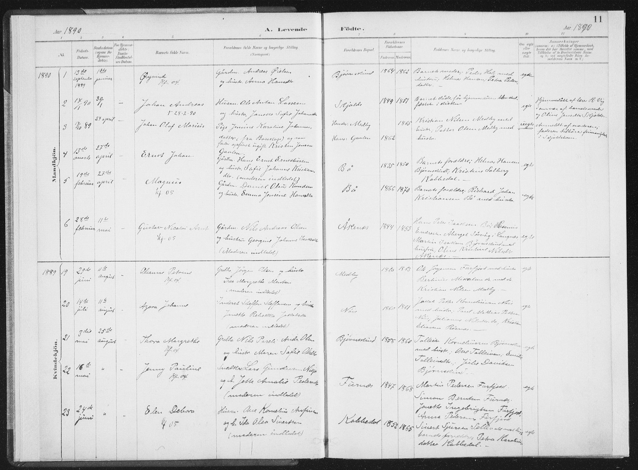 Ministerialprotokoller, klokkerbøker og fødselsregistre - Nordland, SAT/A-1459/898/L1422: Parish register (official) no. 898A02, 1887-1908, p. 11