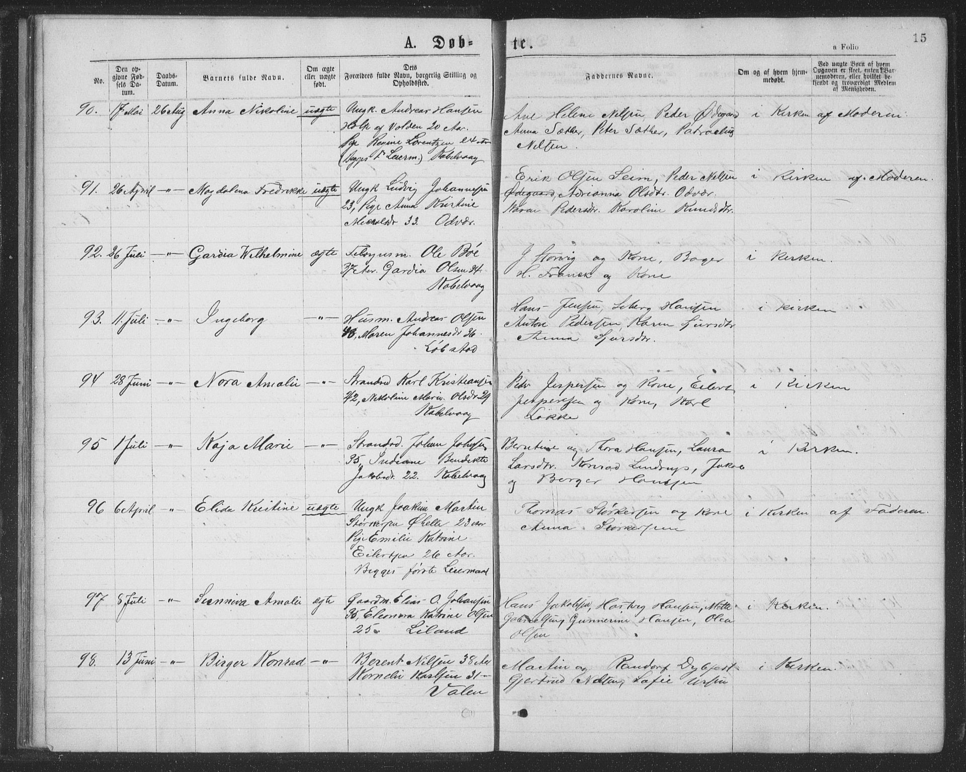 Ministerialprotokoller, klokkerbøker og fødselsregistre - Nordland, AV/SAT-A-1459/874/L1075: Parish register (copy) no. 874C04, 1876-1883, p. 15