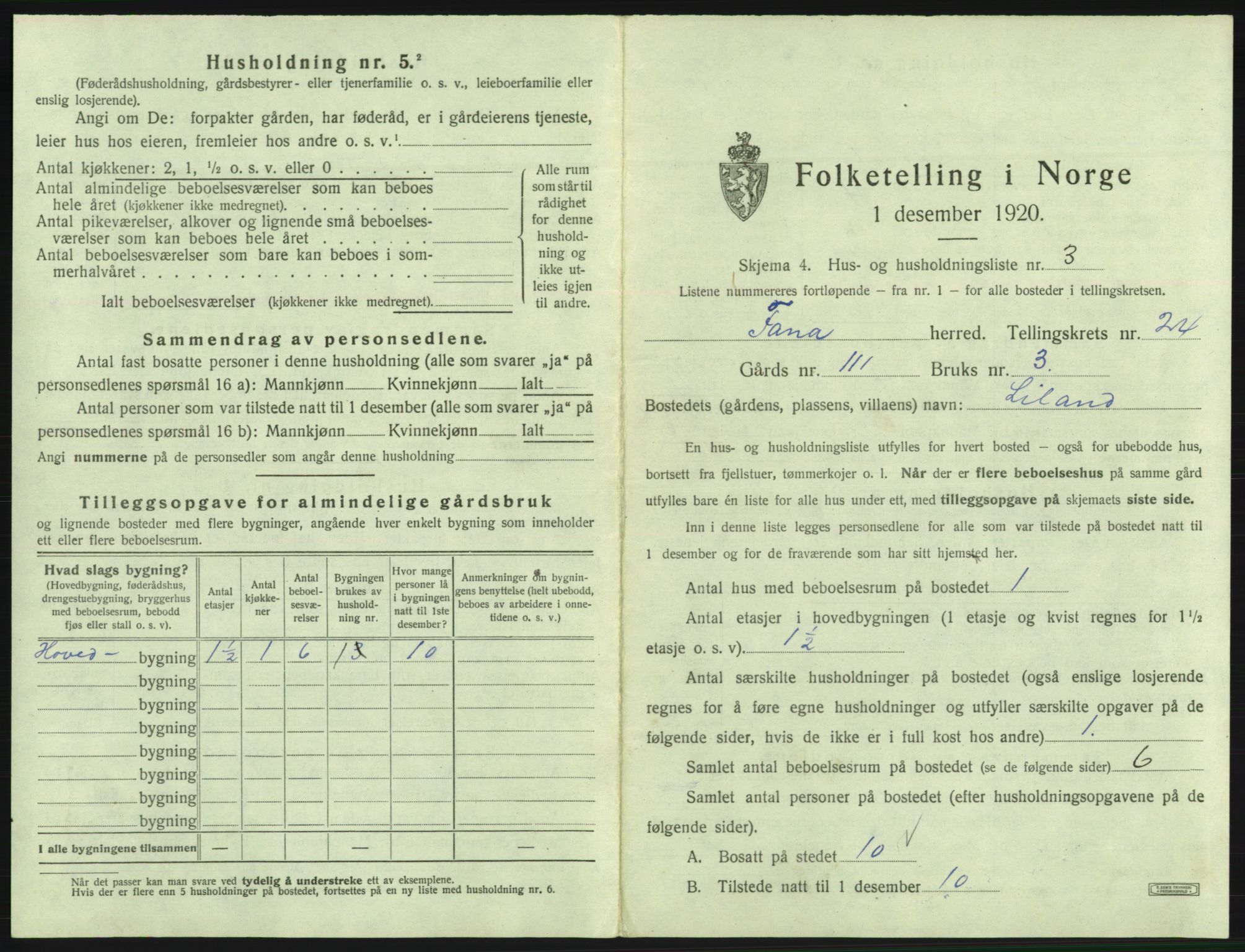 SAB, 1920 census for Fana, 1920, p. 3521