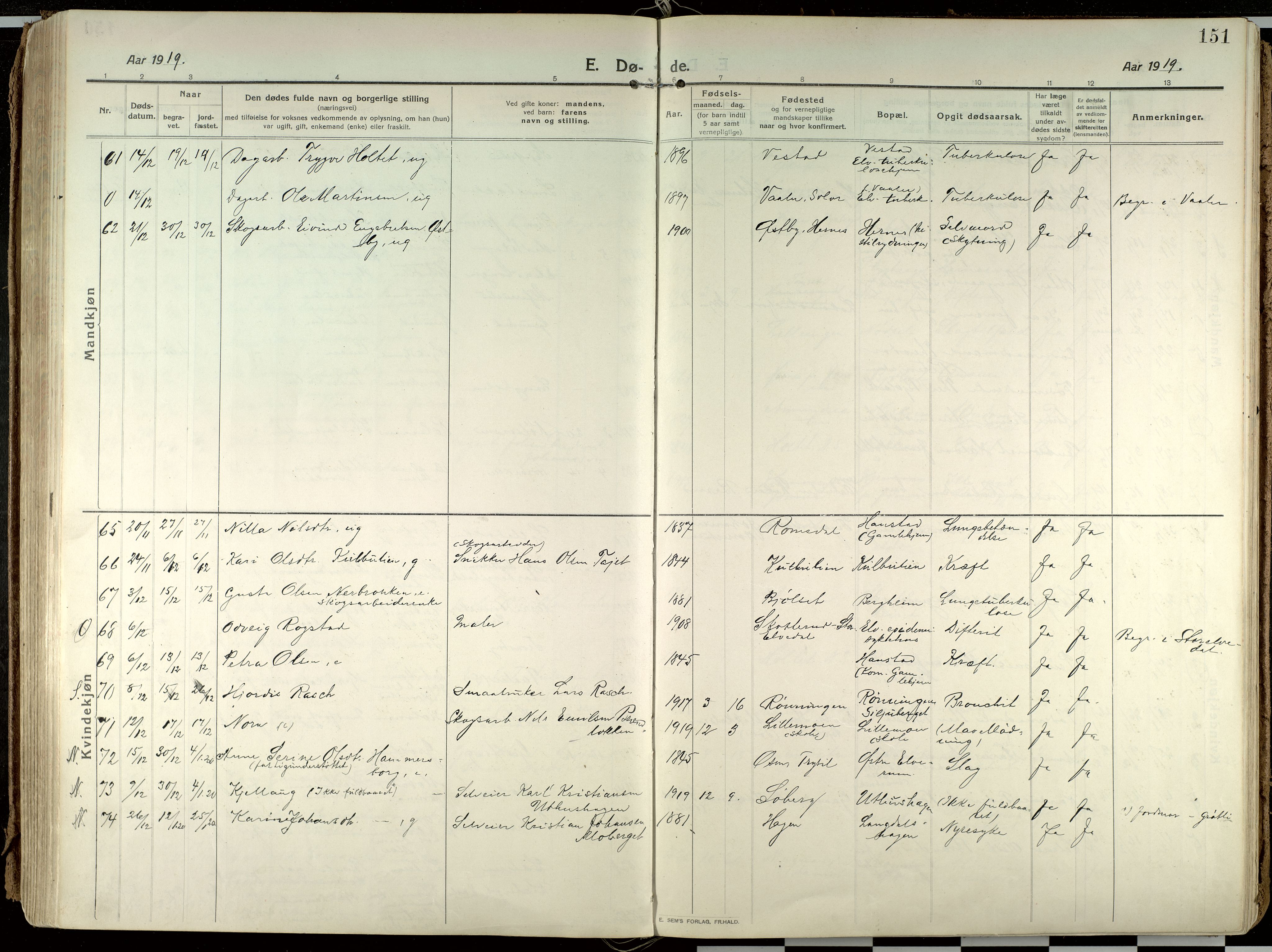 Elverum prestekontor, AV/SAH-PREST-044/H/Ha/Haa/L0021: Parish register (official) no. 21, 1913-1928, p. 151