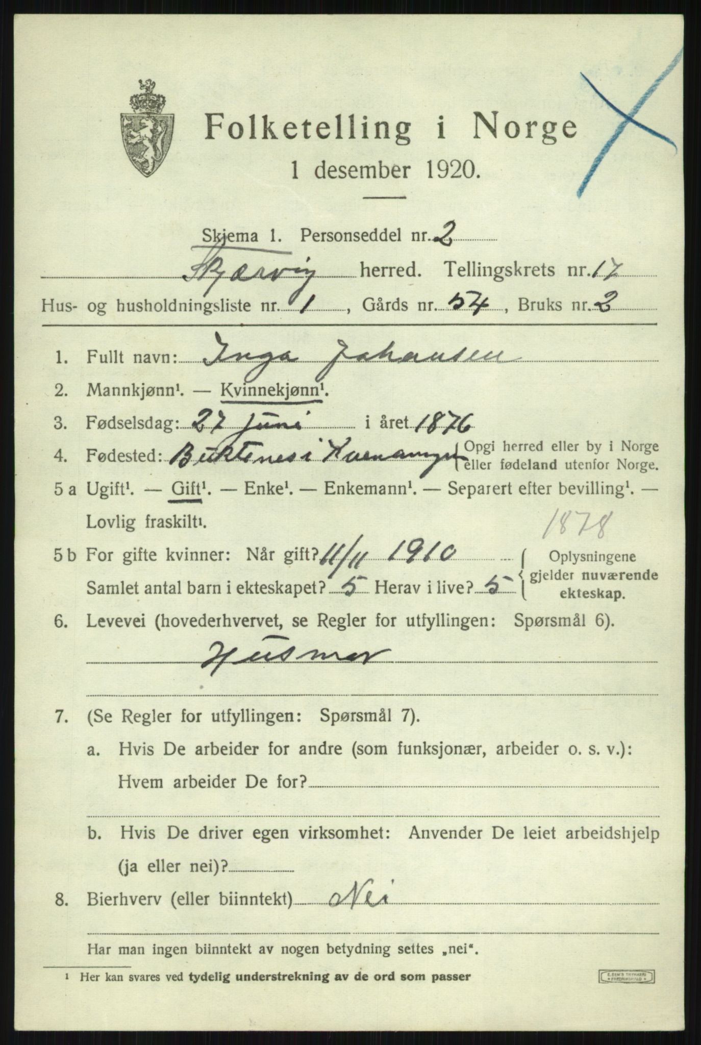 SATØ, 1920 census for Skjervøy, 1920, p. 8393