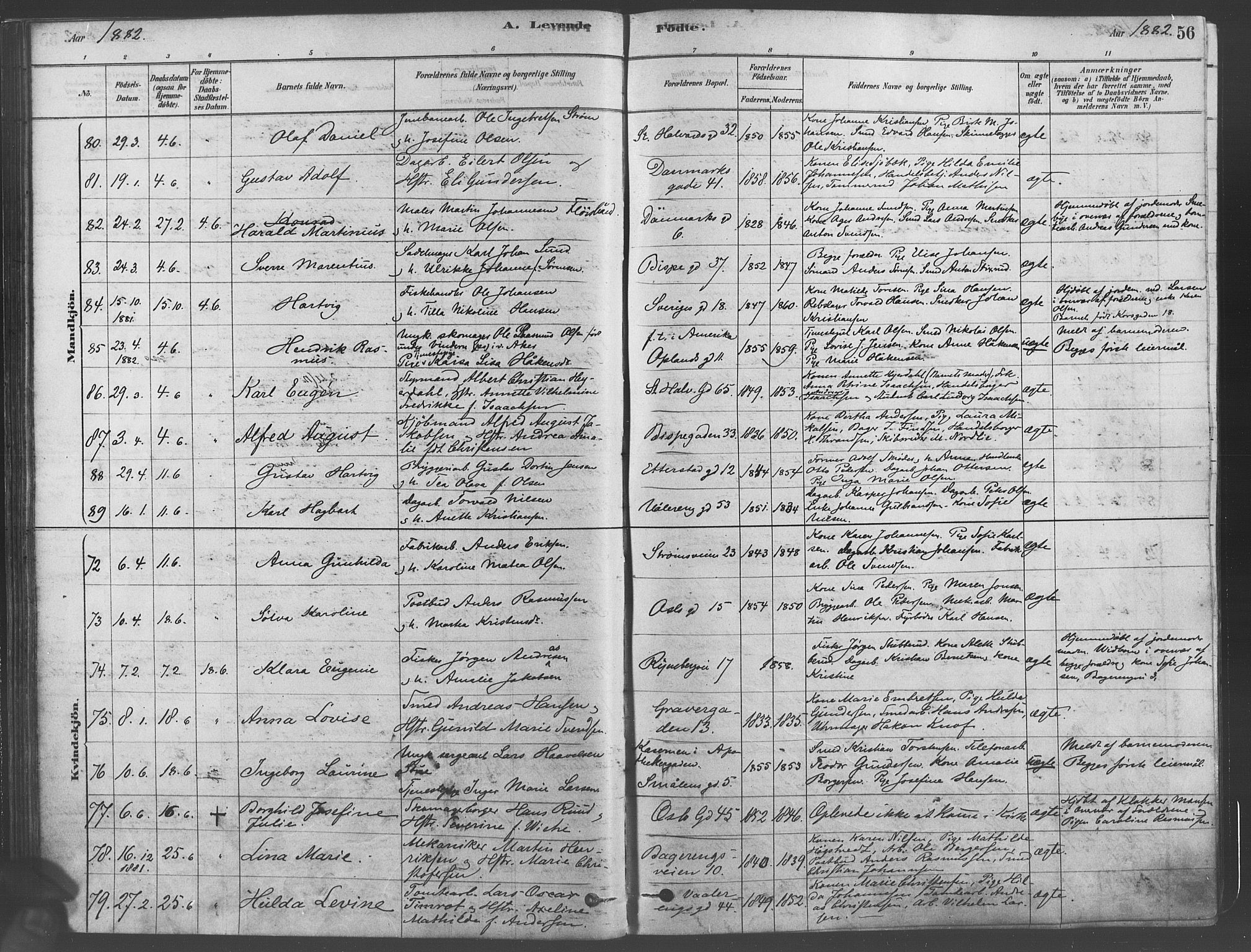 Gamlebyen prestekontor Kirkebøker, SAO/A-10884/F/Fa/L0005: Parish register (official) no. 5, 1878-1889, p. 56