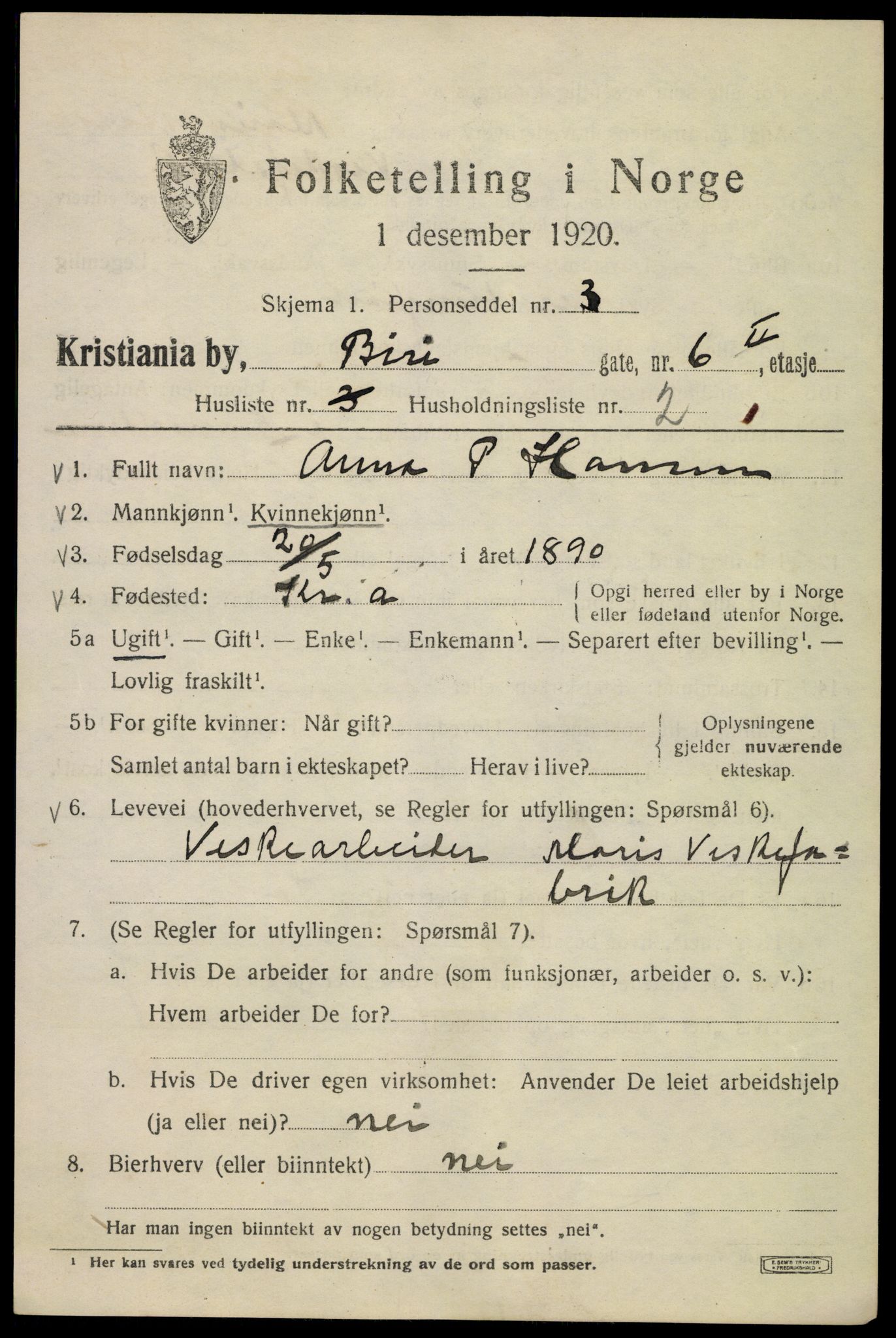 SAO, 1920 census for Kristiania, 1920, p. 155971