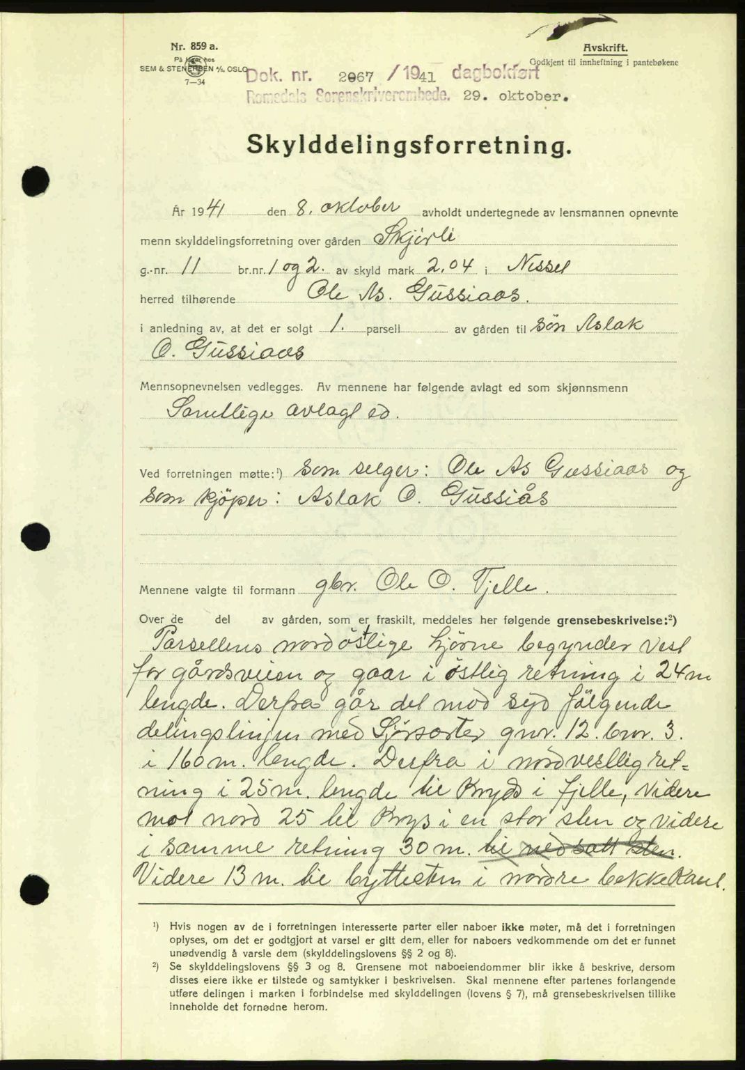 Romsdal sorenskriveri, AV/SAT-A-4149/1/2/2C: Mortgage book no. A11, 1941-1942, Diary no: : 2067/1941