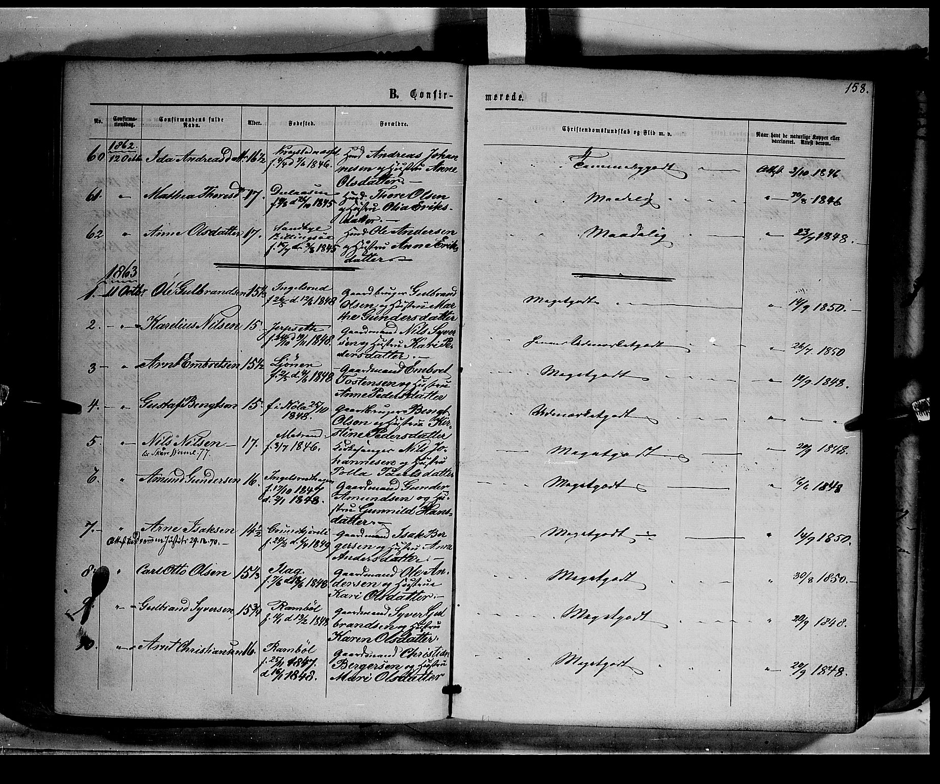 Eidskog prestekontor, AV/SAH-PREST-026/H/Ha/Haa/L0001: Parish register (official) no. 1, 1860-1867, p. 158