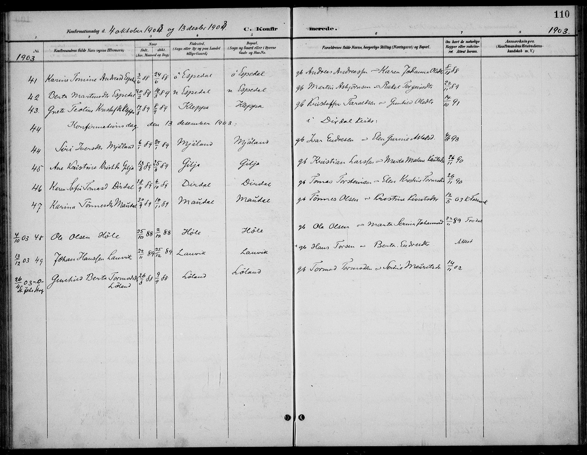 Høgsfjord sokneprestkontor, AV/SAST-A-101624/H/Ha/Haa/L0007: Parish register (official) no. A 7, 1898-1917, p. 110