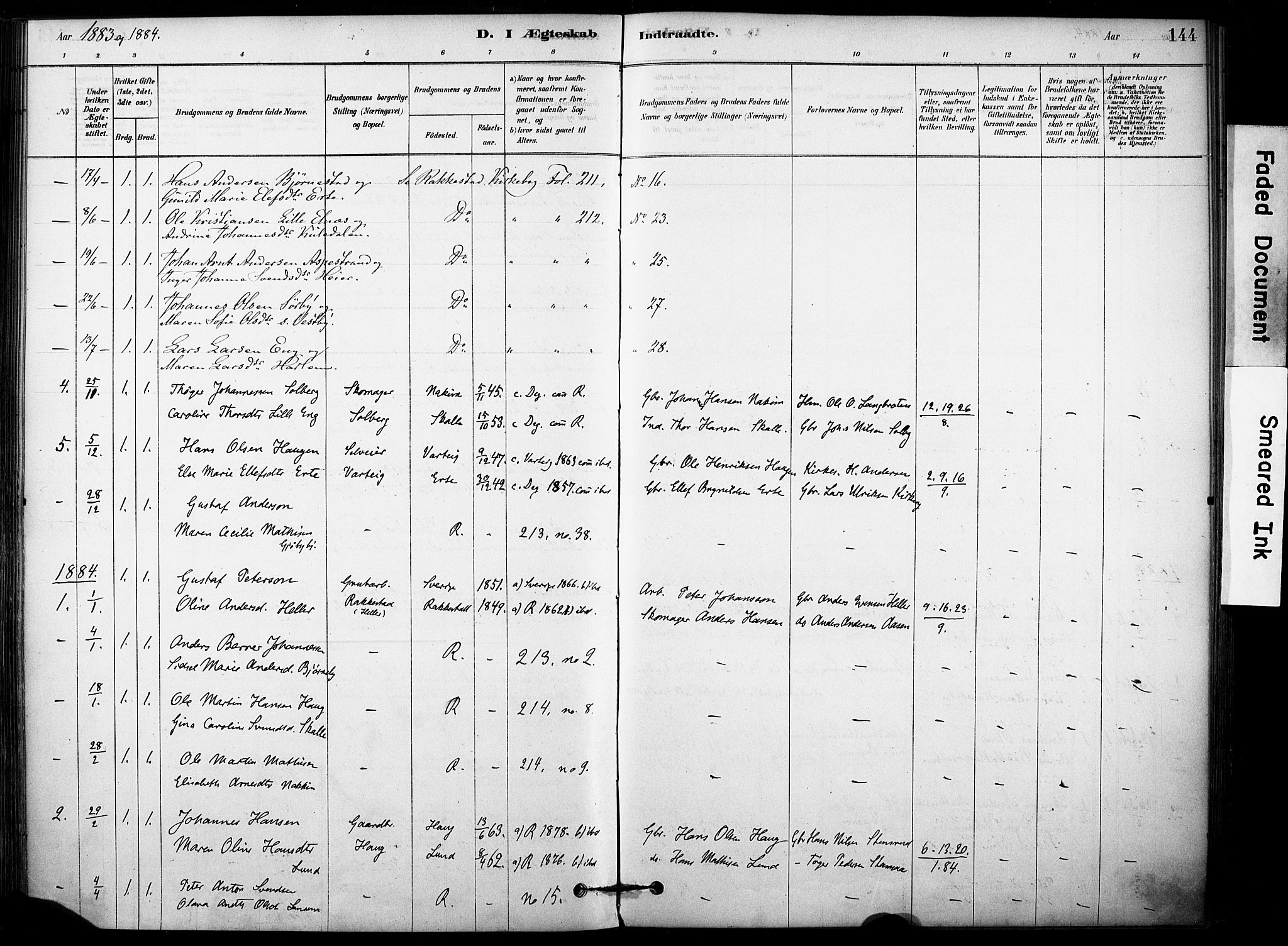 Rakkestad prestekontor Kirkebøker, AV/SAO-A-2008/F/Fb/L0001: Parish register (official) no. II 1, 1878-1899, p. 144