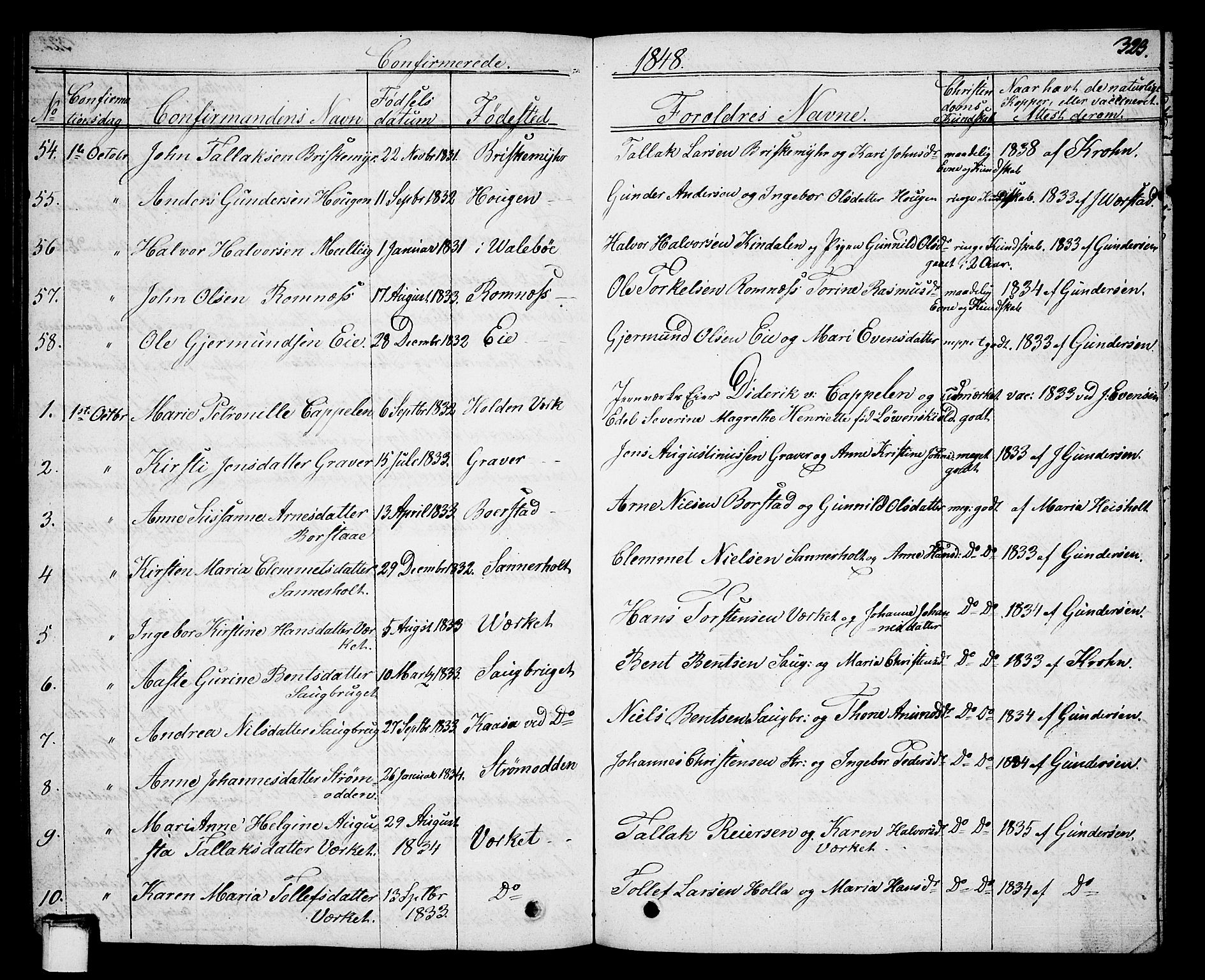 Holla kirkebøker, AV/SAKO-A-272/G/Ga/L0002: Parish register (copy) no. I 2, 1830-1848, p. 323