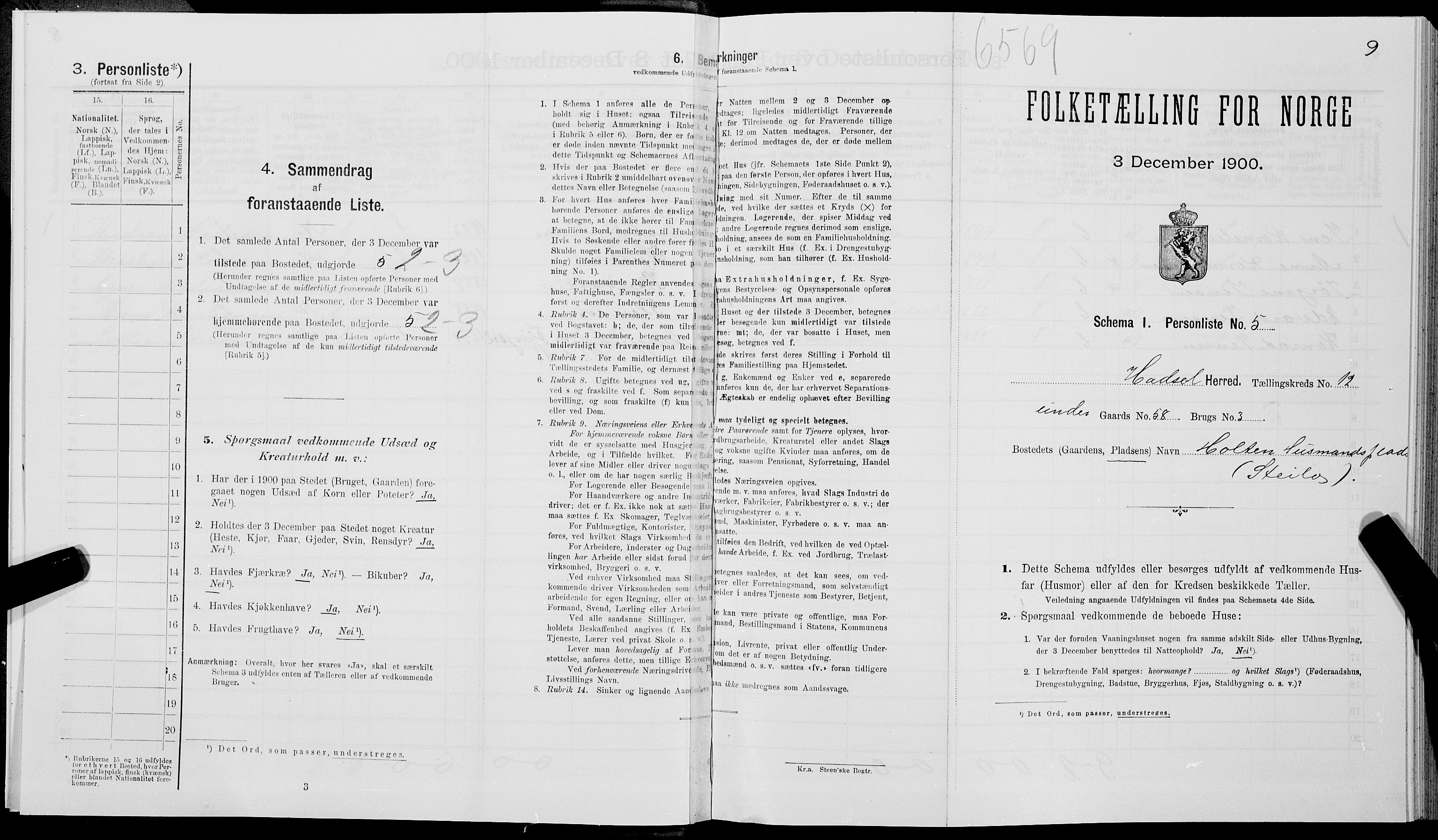 SAT, 1900 census for Hadsel, 1900, p. 1114