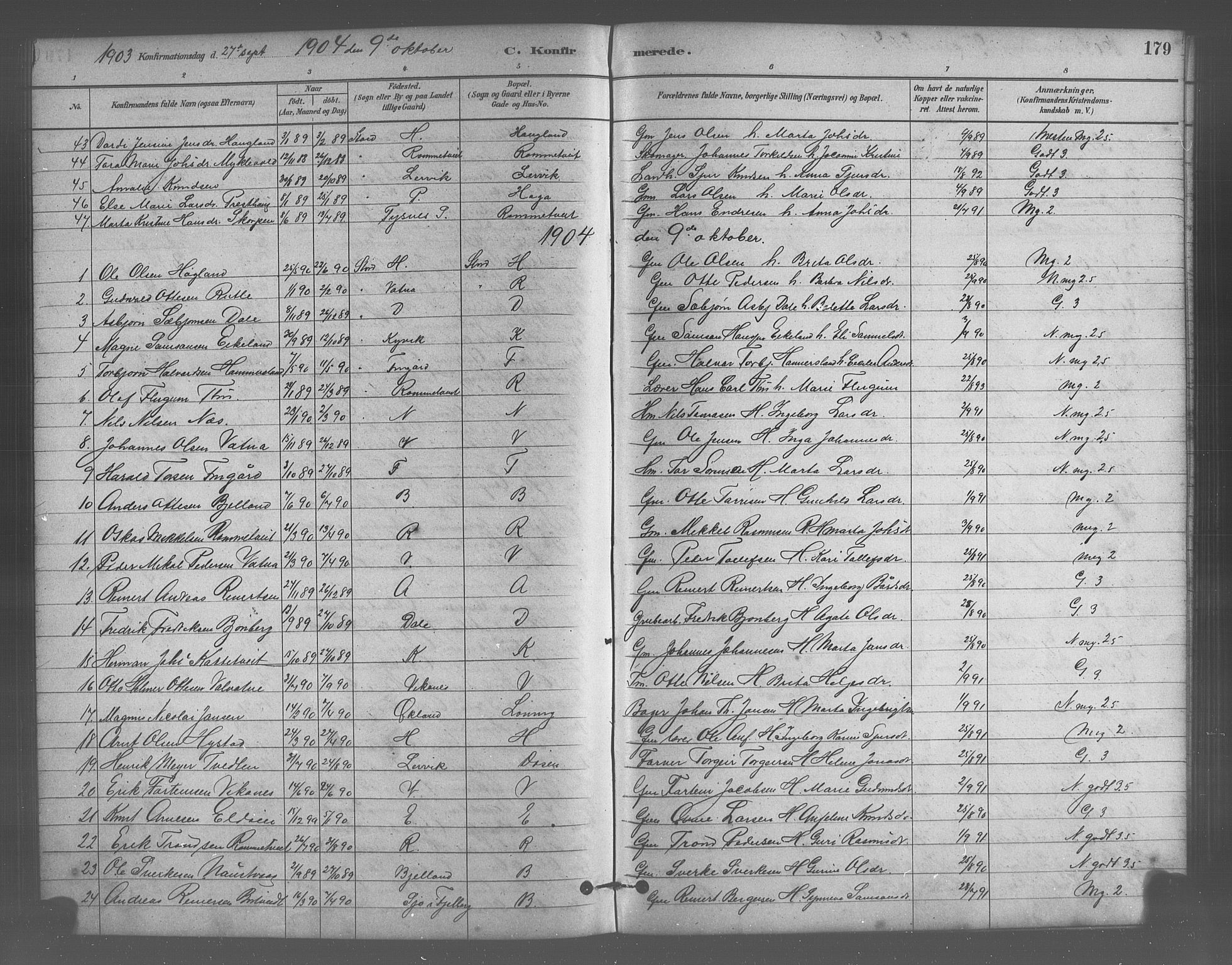 Stord sokneprestembete, AV/SAB-A-78201/H/Hab: Parish register (copy) no. A 2, 1879-1909, p. 179