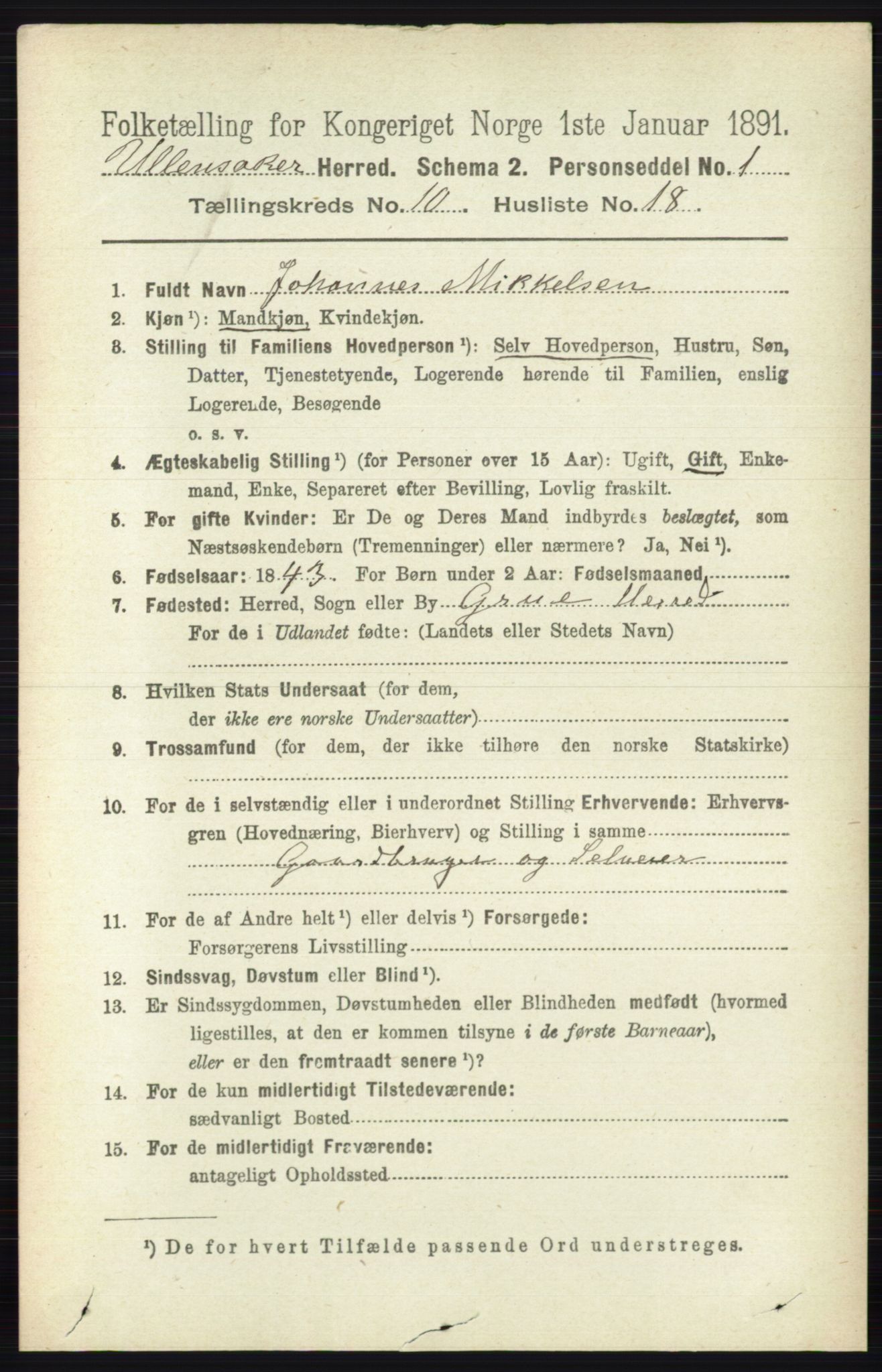 RA, 1891 census for 0235 Ullensaker, 1891, p. 4621