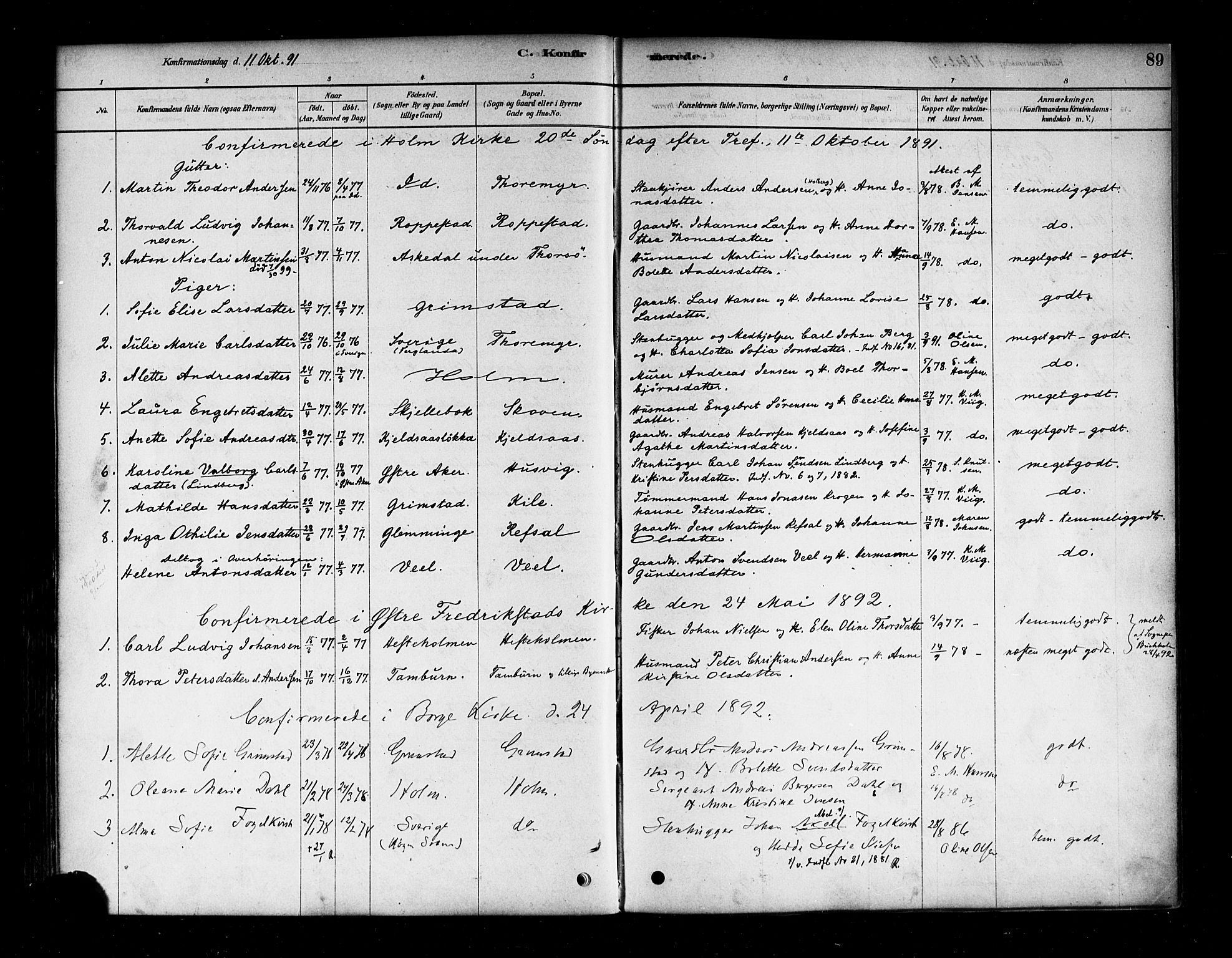 Borge prestekontor Kirkebøker, AV/SAO-A-10903/F/Fb/L0003: Parish register (official) no. II 3, 1878-1902, p. 89