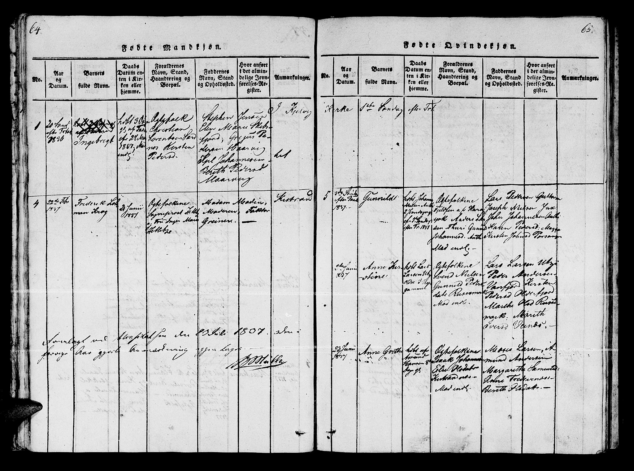 Kistrand/Porsanger sokneprestembete, AV/SATØ-S-1351/H/Ha/L0003.kirke: Parish register (official) no. 3, 1825-1842, p. 64-65