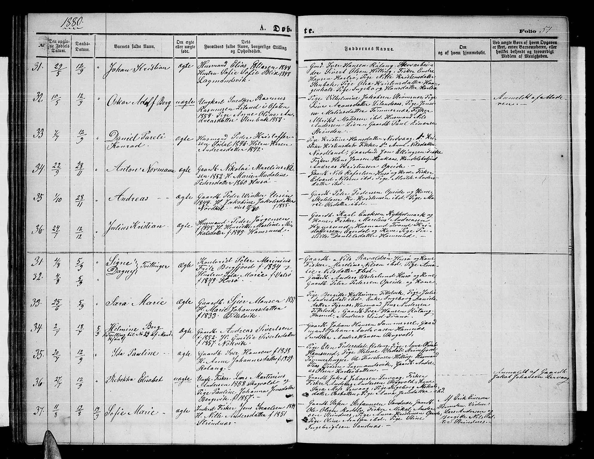 Ministerialprotokoller, klokkerbøker og fødselsregistre - Nordland, SAT/A-1459/859/L0858: Parish register (copy) no. 859C04, 1873-1886, p. 51