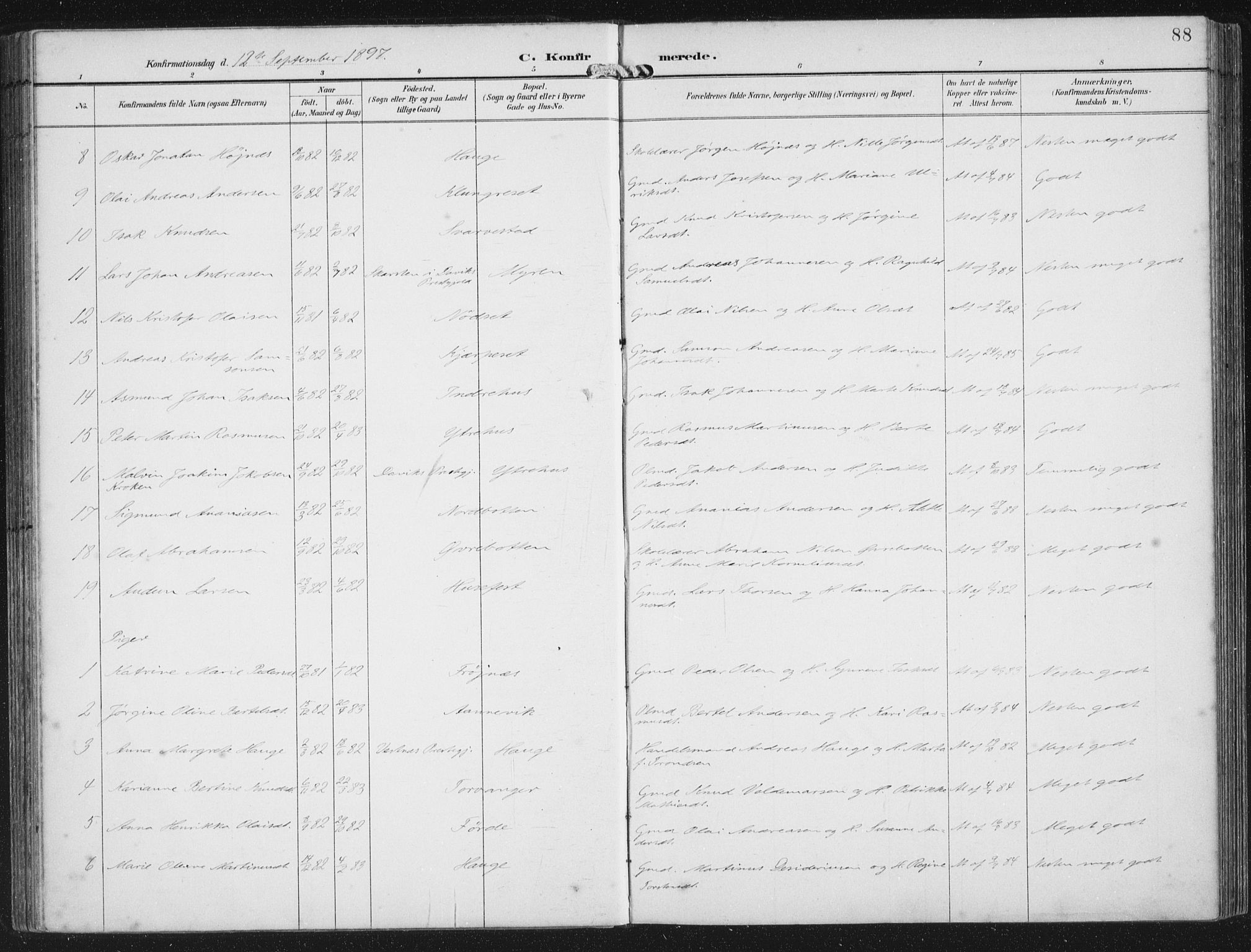 Bremanger sokneprestembete, AV/SAB-A-82201/H/Haa/Haab/L0002: Parish register (official) no. B  2, 1896-1908, p. 88