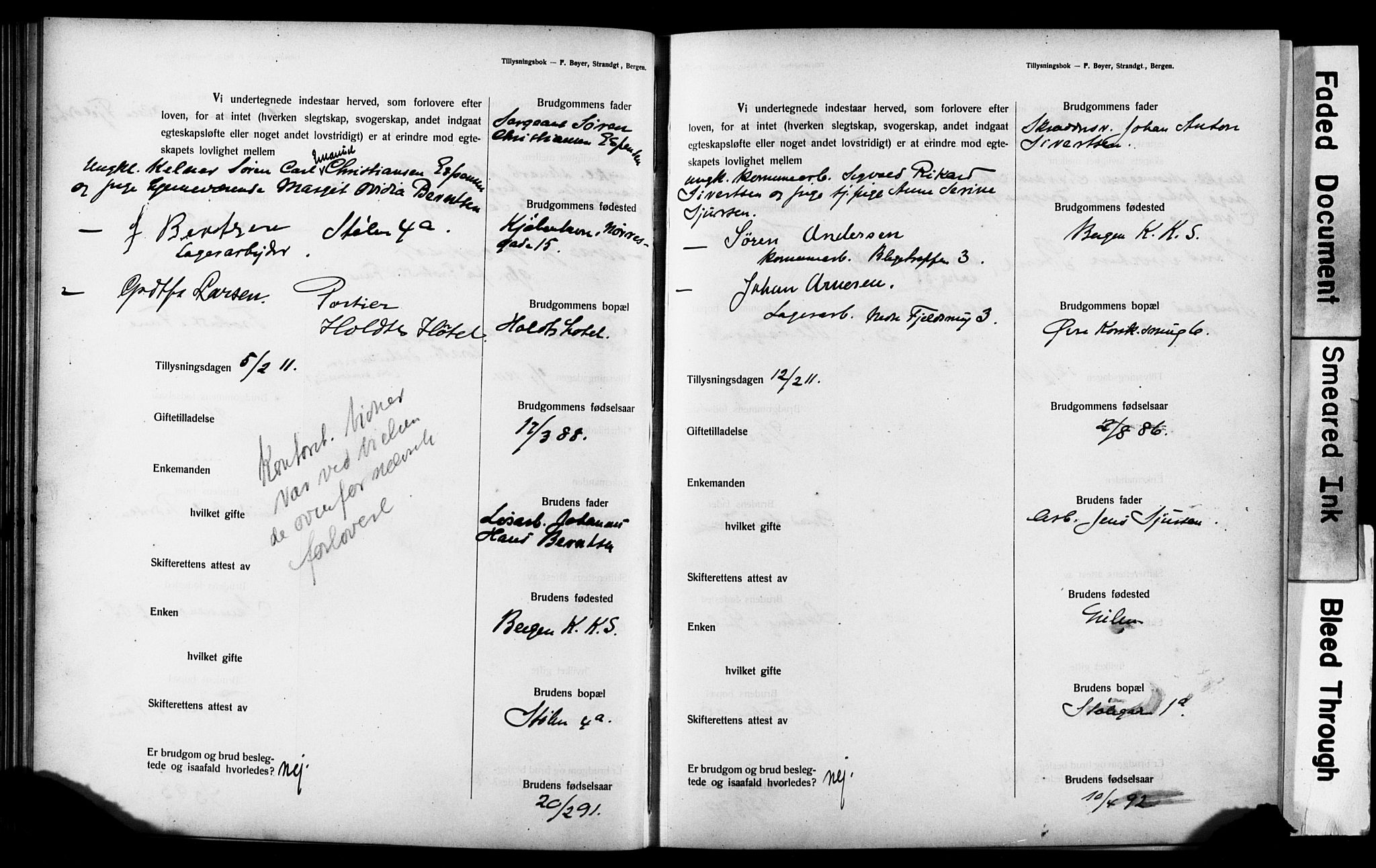 Mariakirken Sokneprestembete, AV/SAB-A-76901: Best man's statements no. II.5.3, 1909-1917, p. 40