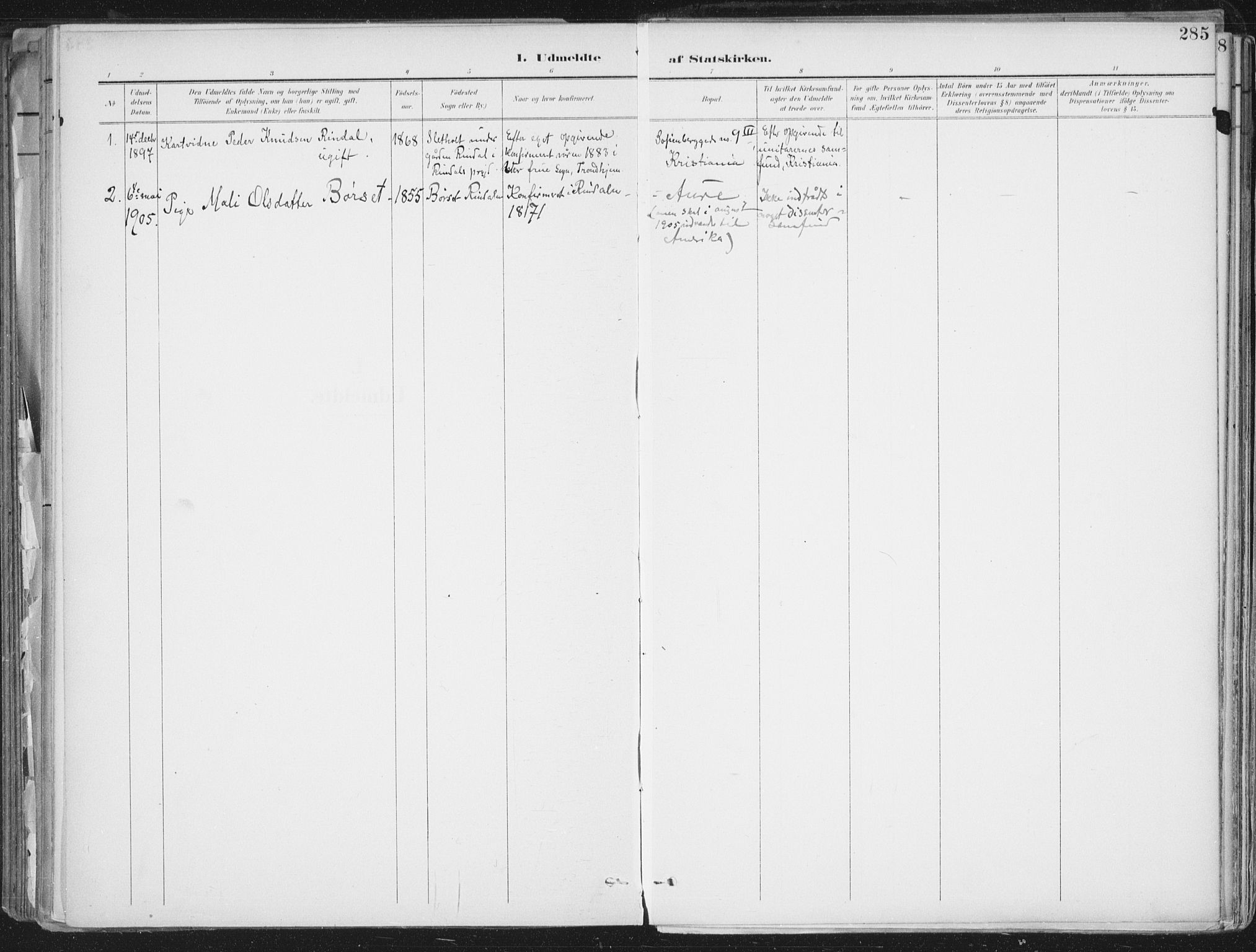 Ministerialprotokoller, klokkerbøker og fødselsregistre - Møre og Romsdal, SAT/A-1454/598/L1072: Parish register (official) no. 598A06, 1896-1910, p. 285