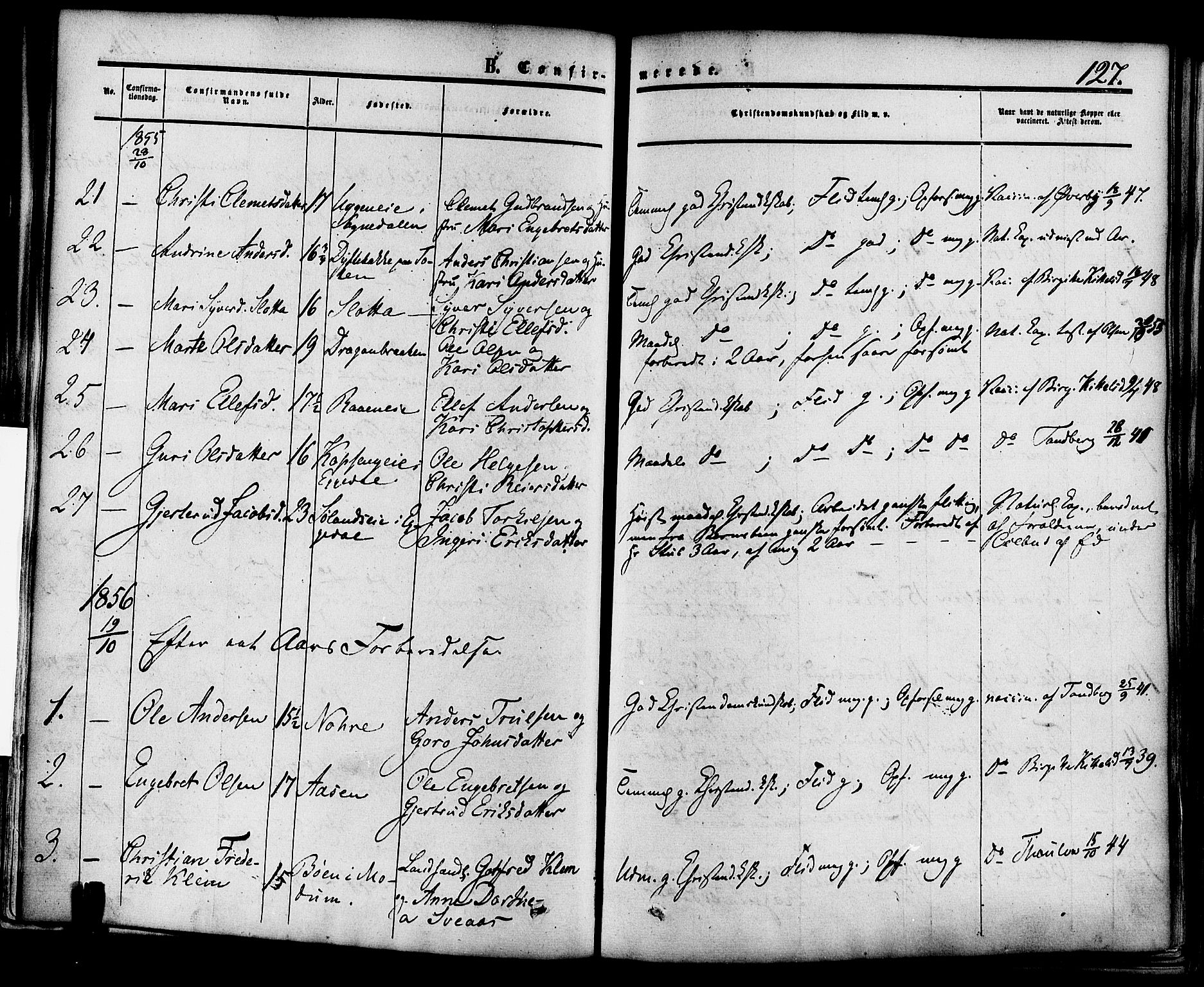 Krødsherad kirkebøker, SAKO/A-19/F/Fa/L0003: Parish register (official) no. 3, 1851-1872, p. 127