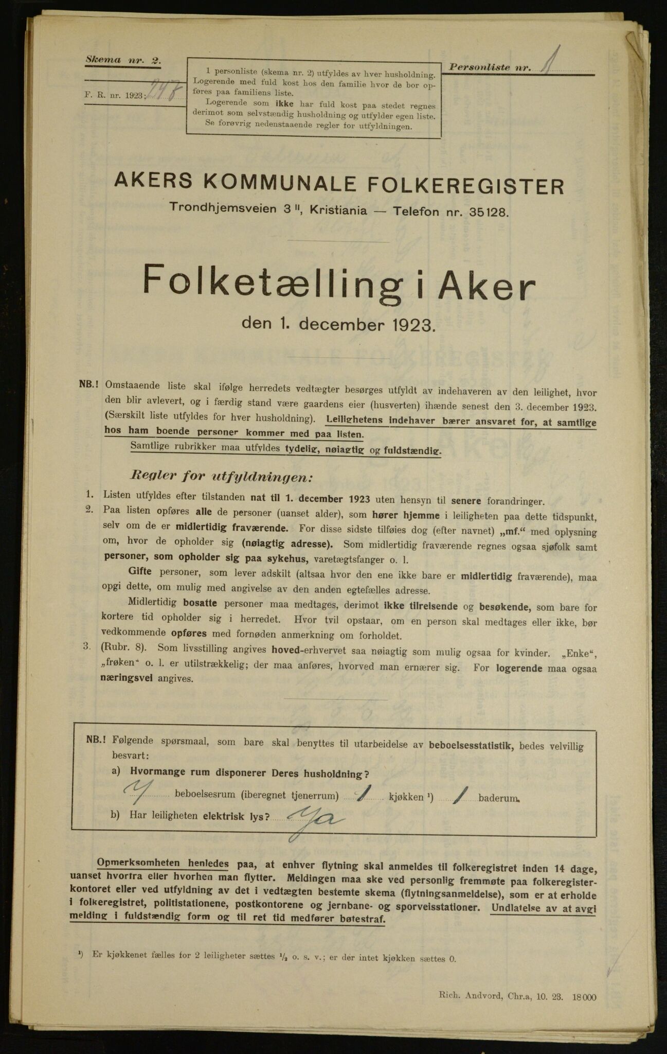 , Municipal Census 1923 for Aker, 1923, p. 8852