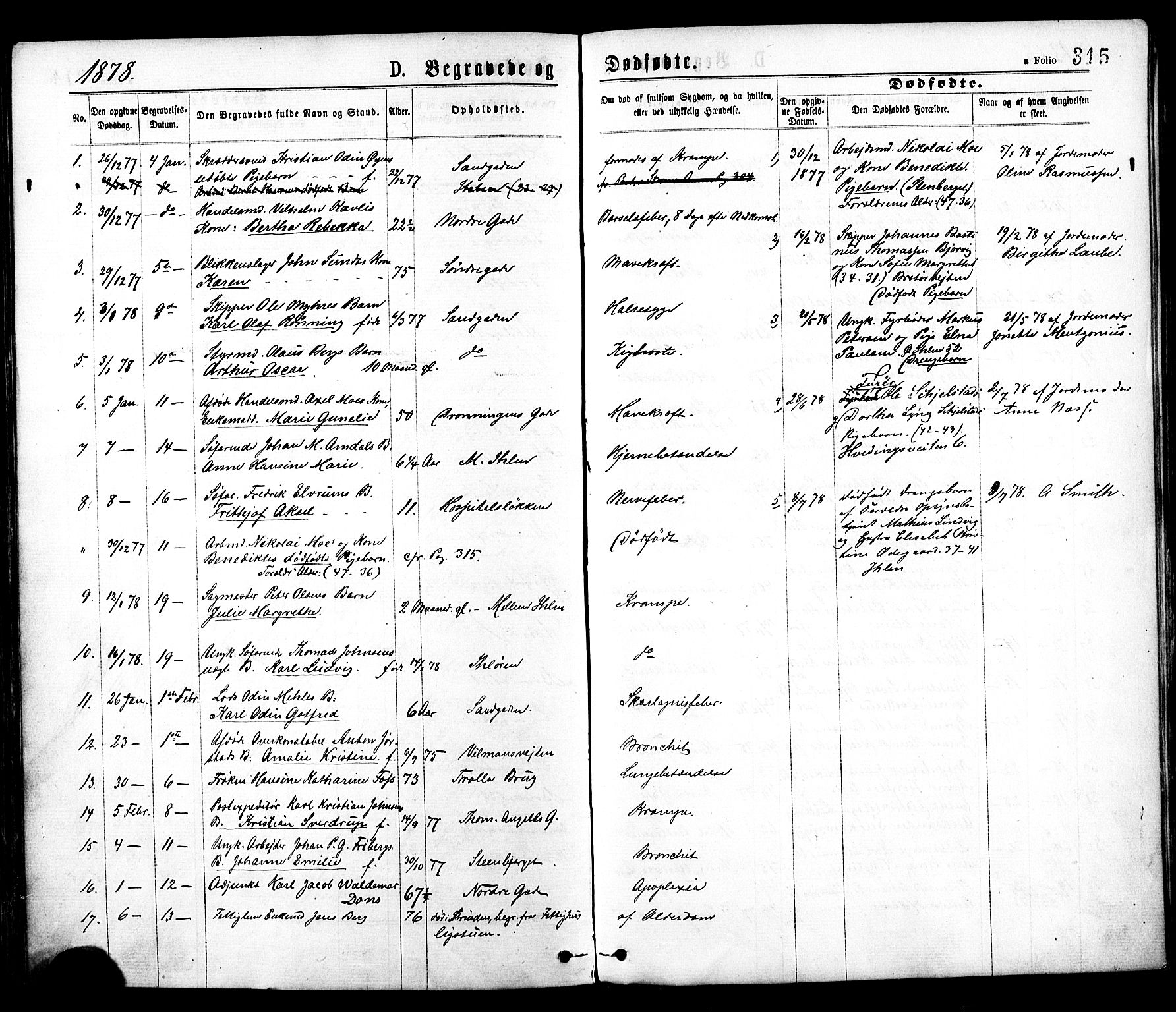 Ministerialprotokoller, klokkerbøker og fødselsregistre - Sør-Trøndelag, SAT/A-1456/602/L0118: Parish register (official) no. 602A16, 1873-1879, p. 315