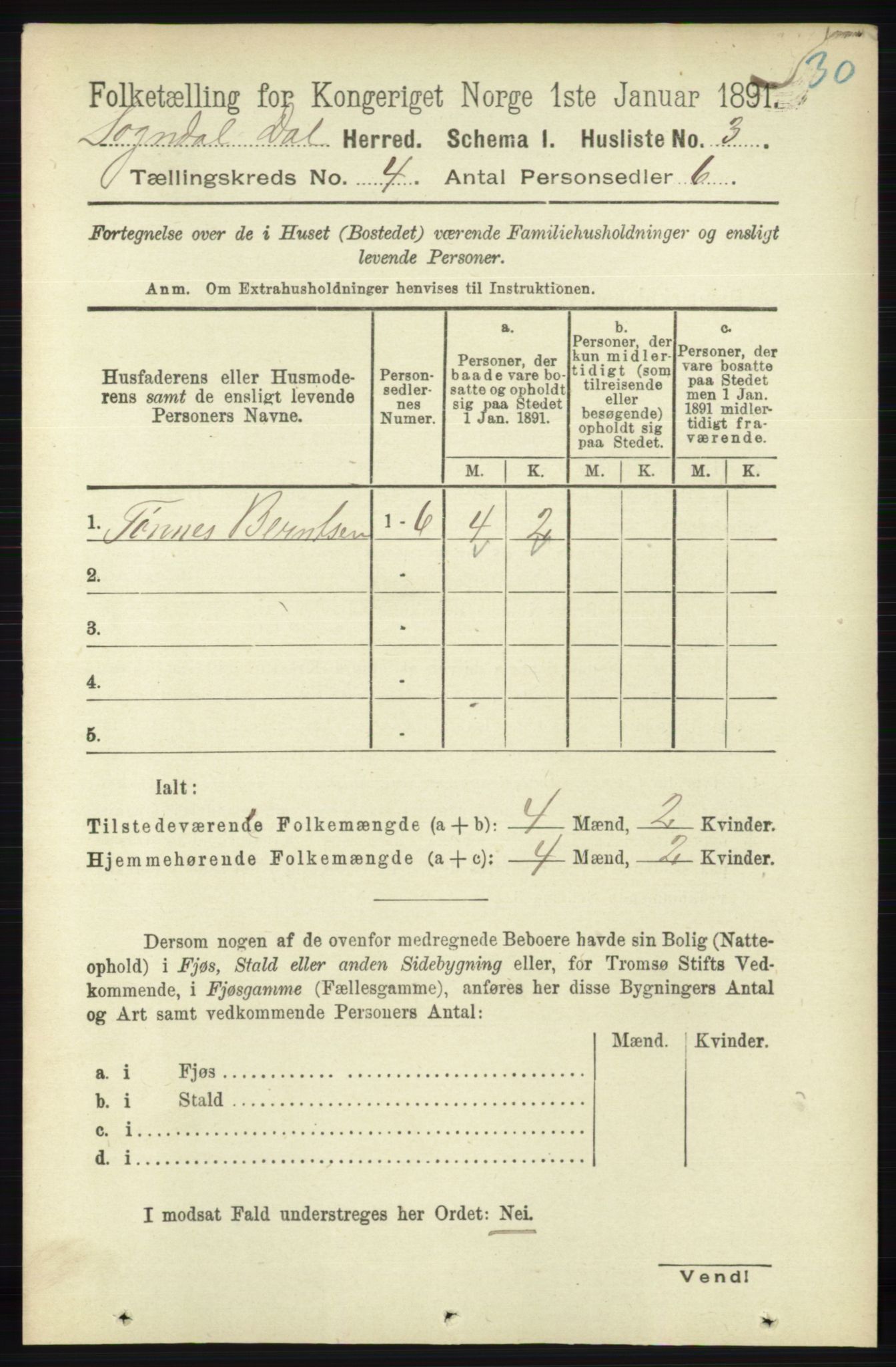 RA, 1891 census for 1111 Sokndal, 1891, p. 953