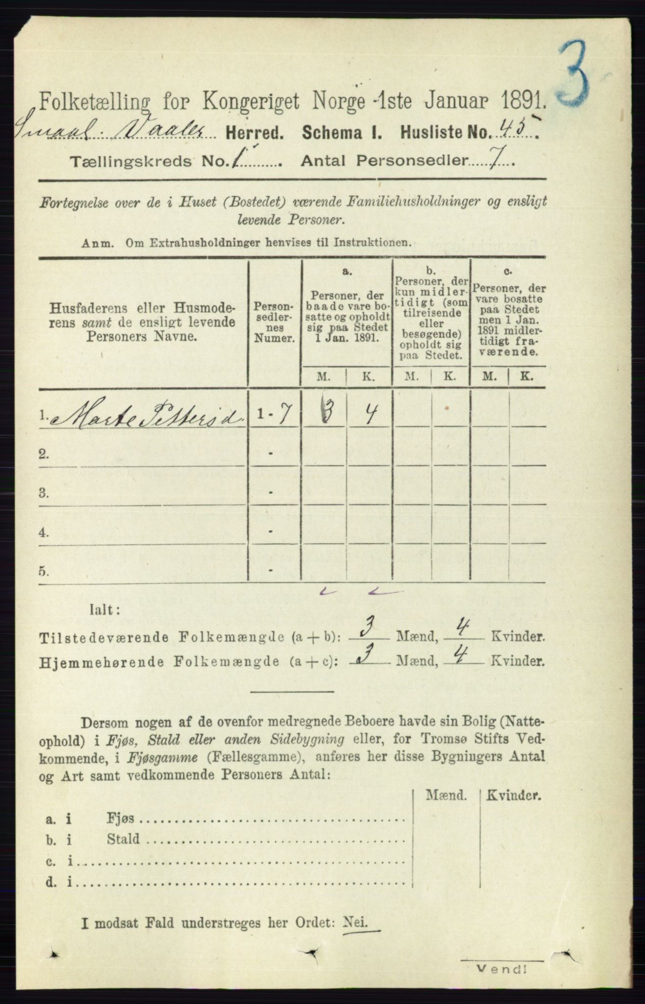 RA, 1891 census for 0137 Våler, 1891, p. 66