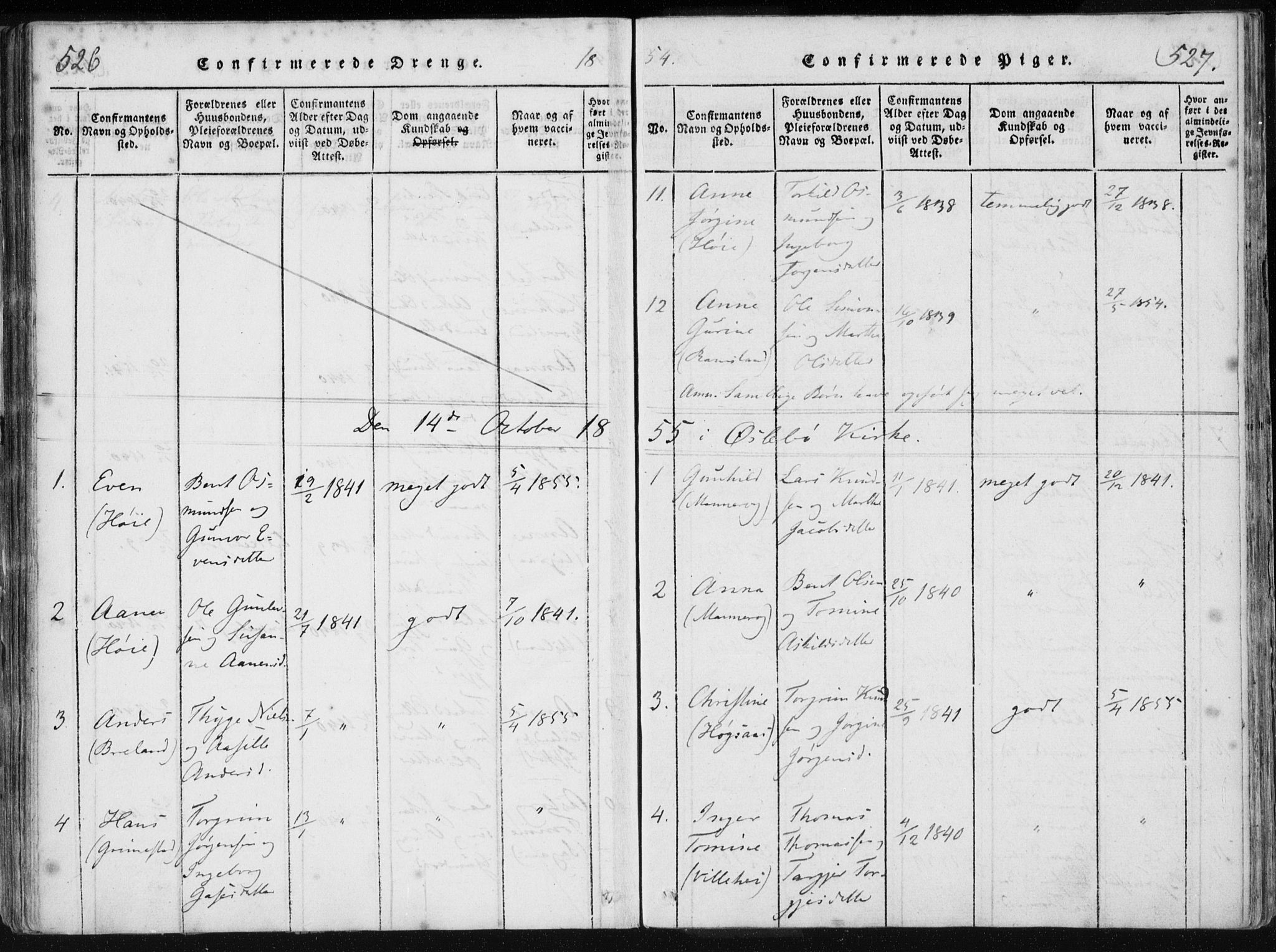 Holum sokneprestkontor, AV/SAK-1111-0022/F/Fa/Fac/L0002: Parish register (official) no. A 2, 1821-1859, p. 526-527