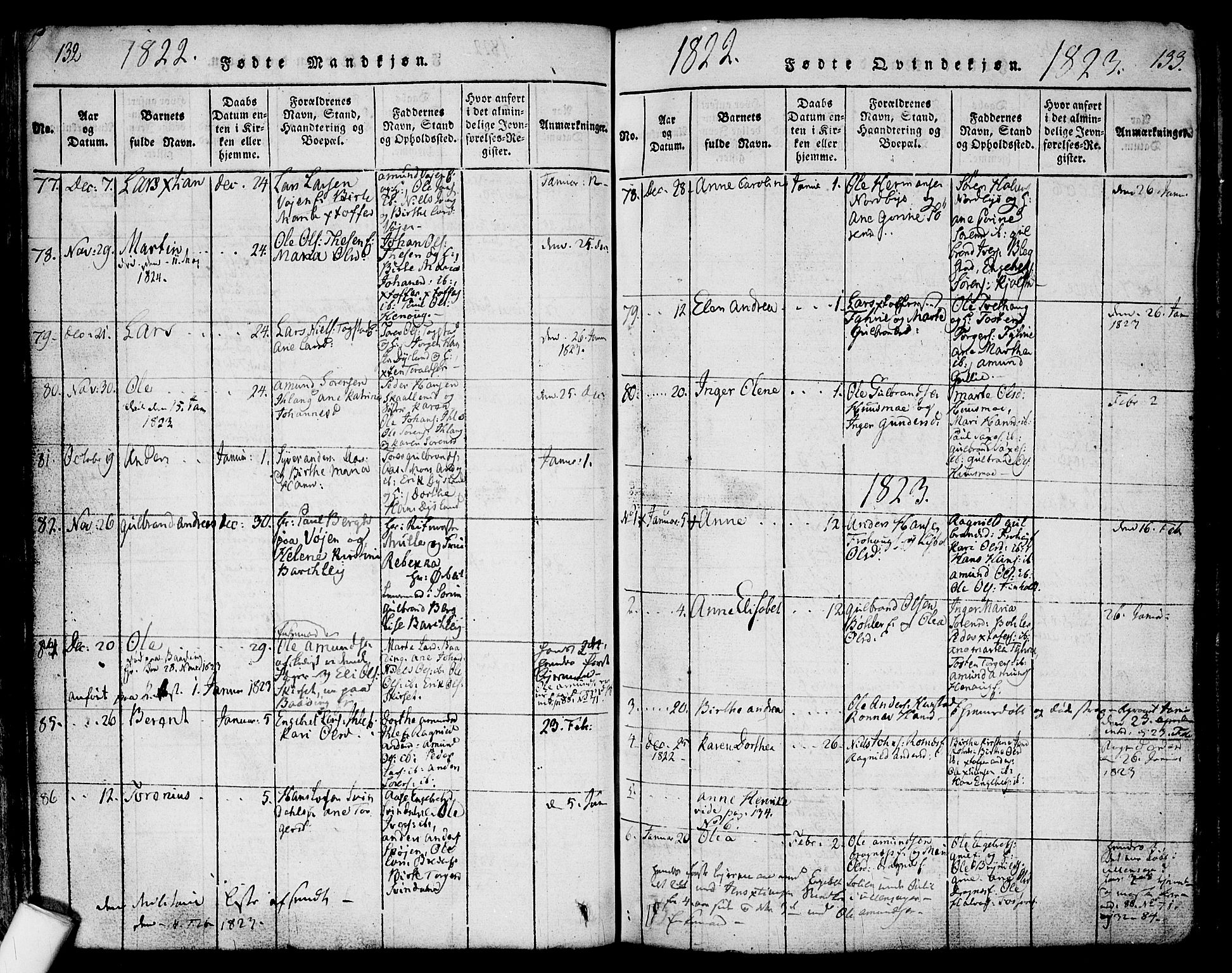 Nes prestekontor Kirkebøker, SAO/A-10410/F/Fa/L0005: Parish register (official) no. I 5, 1815-1835, p. 132-133